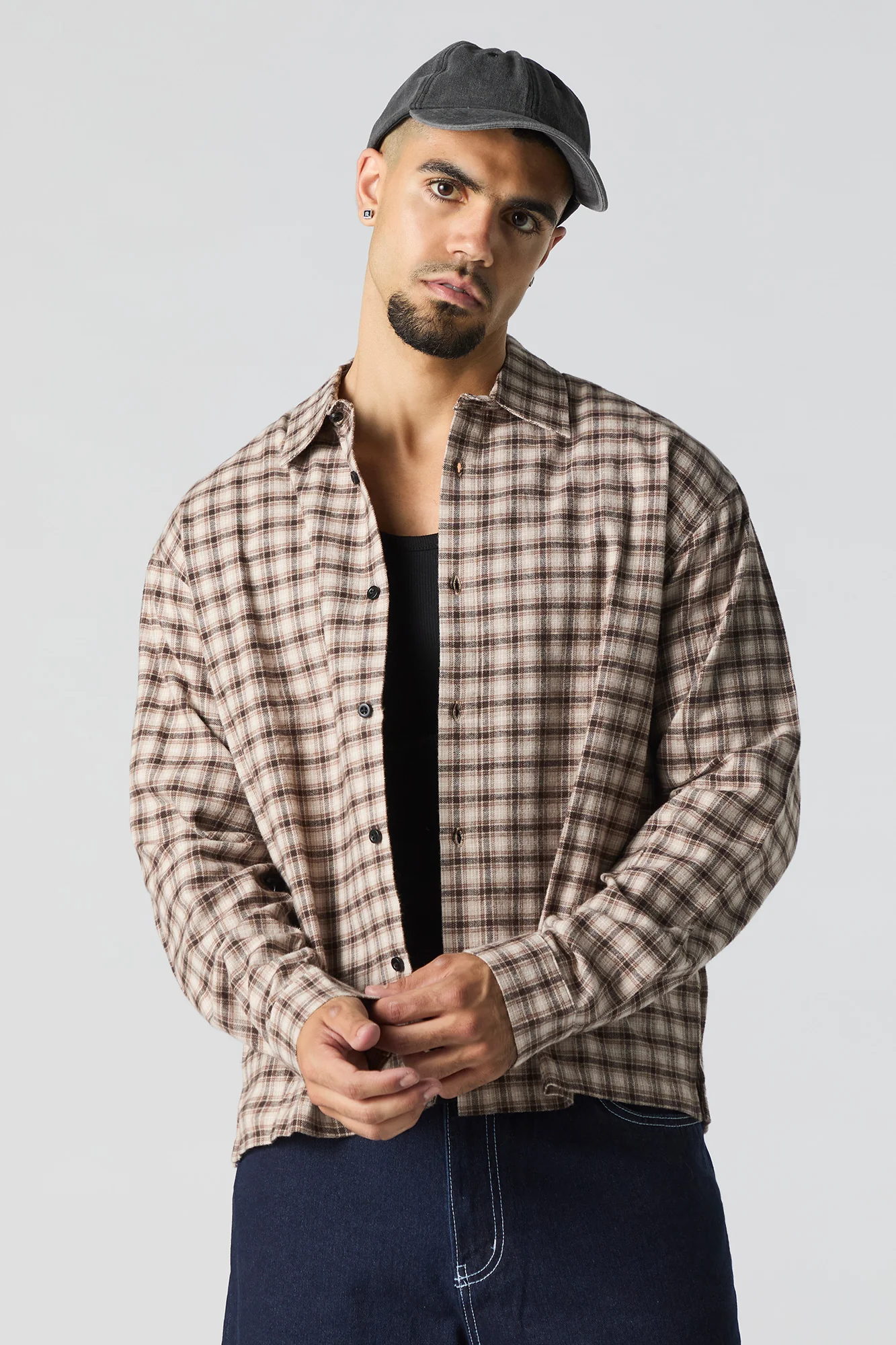 Plaid Flannel Boxy Button-Up Top - Image 8