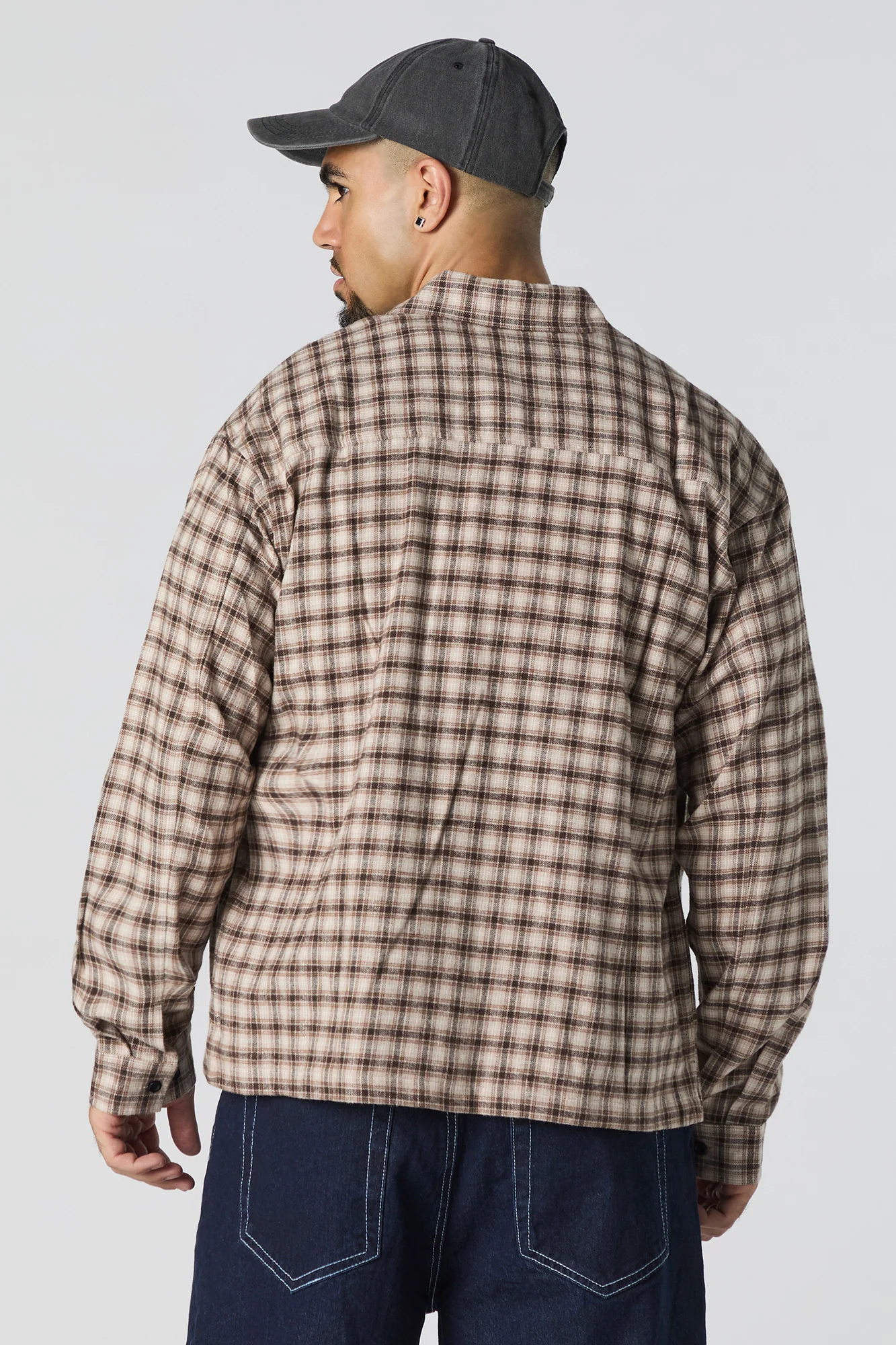 Plaid Flannel Boxy Button-Up Top - Image 9