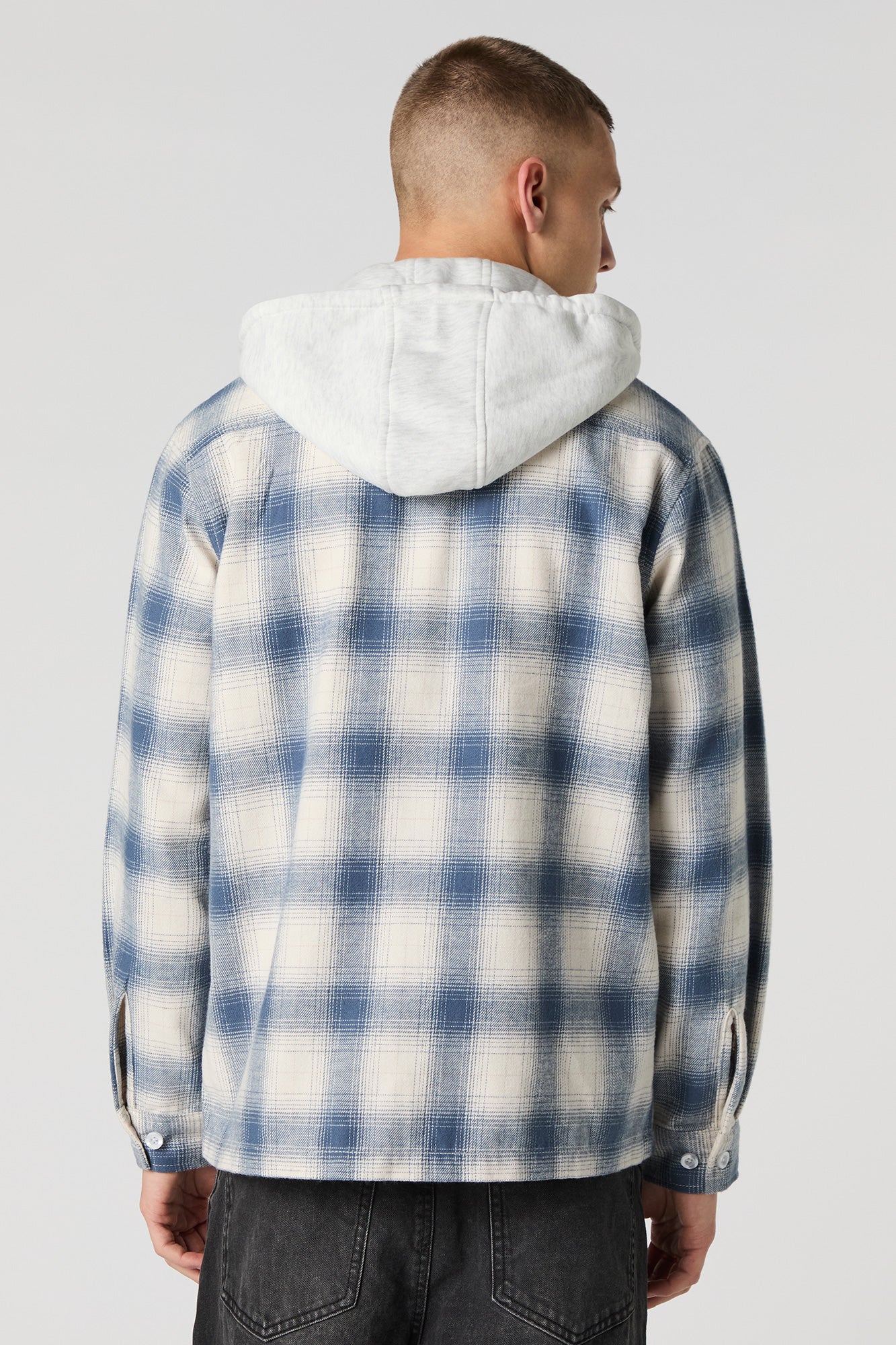 Plaid Flannel Button-Up Top with Hood - Image 11