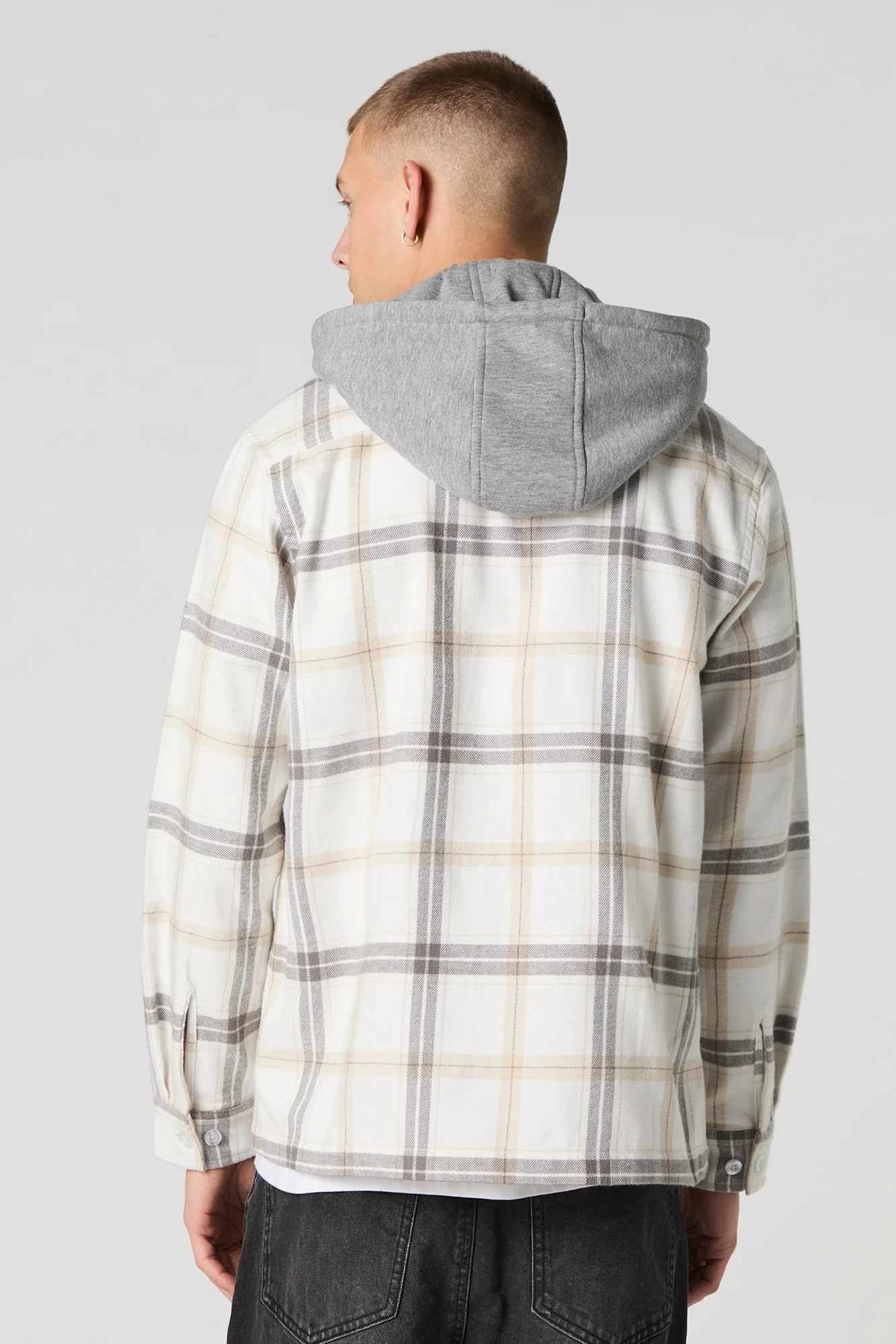 Plaid Flannel Button-Up Top with Hood - Image 8