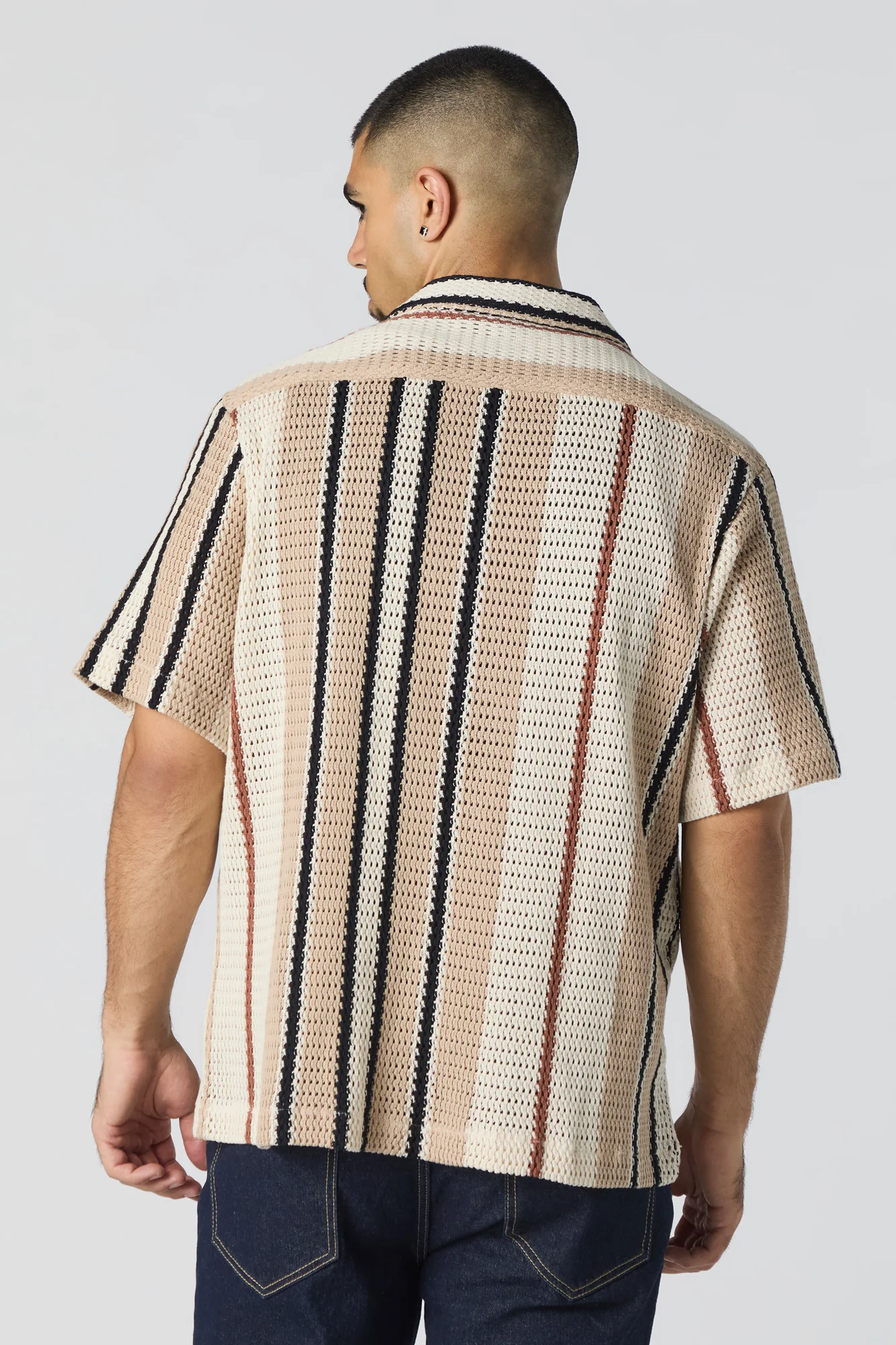 Striped Textured Button-Up Top - Image 2