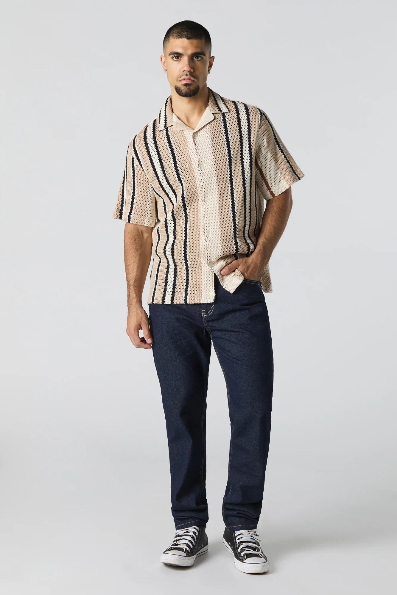 Striped Textured Button-Up Top - Image 3