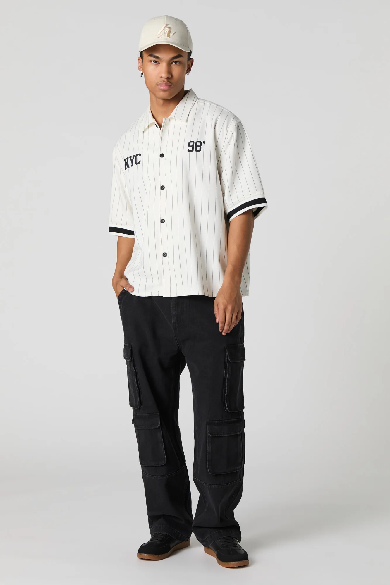 City Graphic Pinstriped Button-Up Top - Image 3