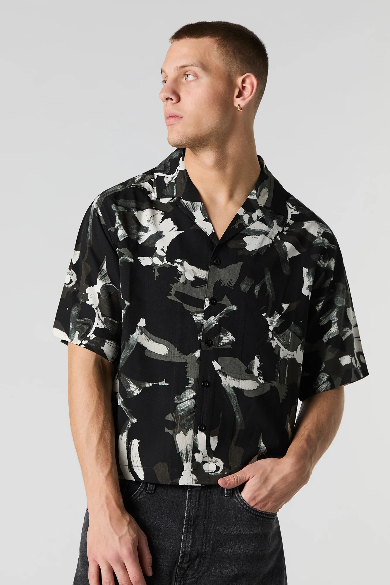 Printed Boxy Button-Up Top