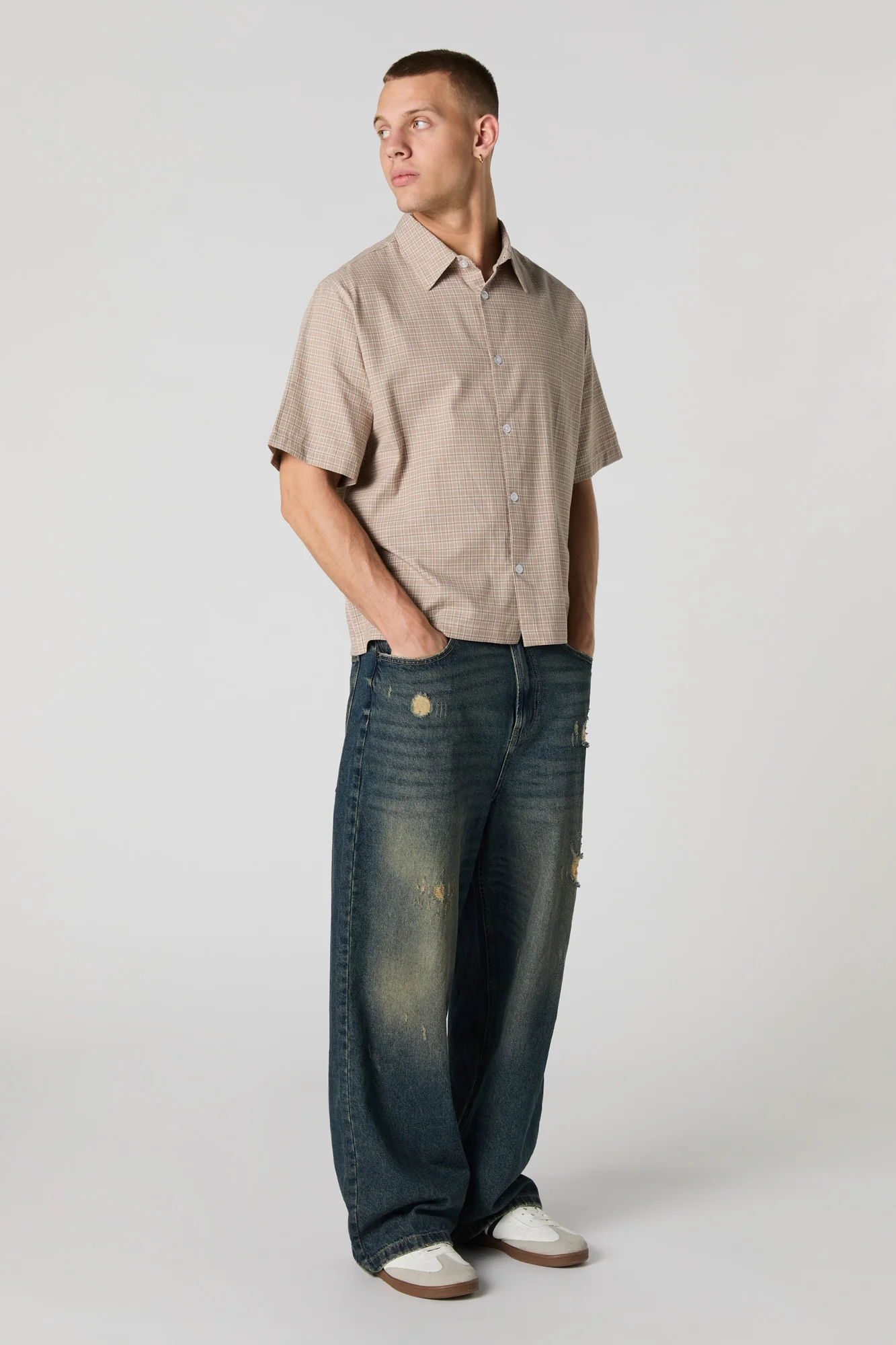 Plaid Boxy Short Sleeve Button-Up Top - Image 12