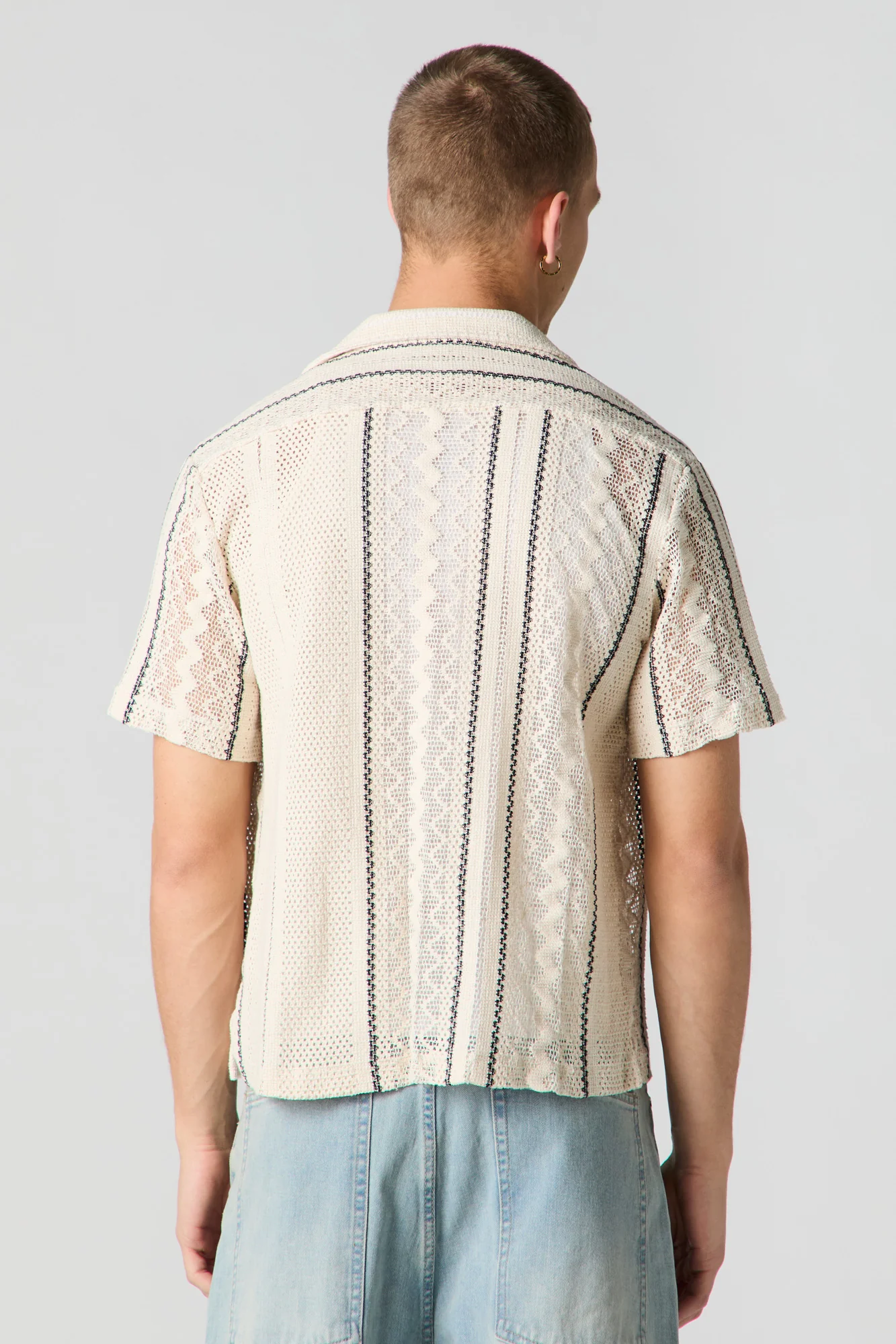 Textured Open Knit Button-Up Top - Image 2
