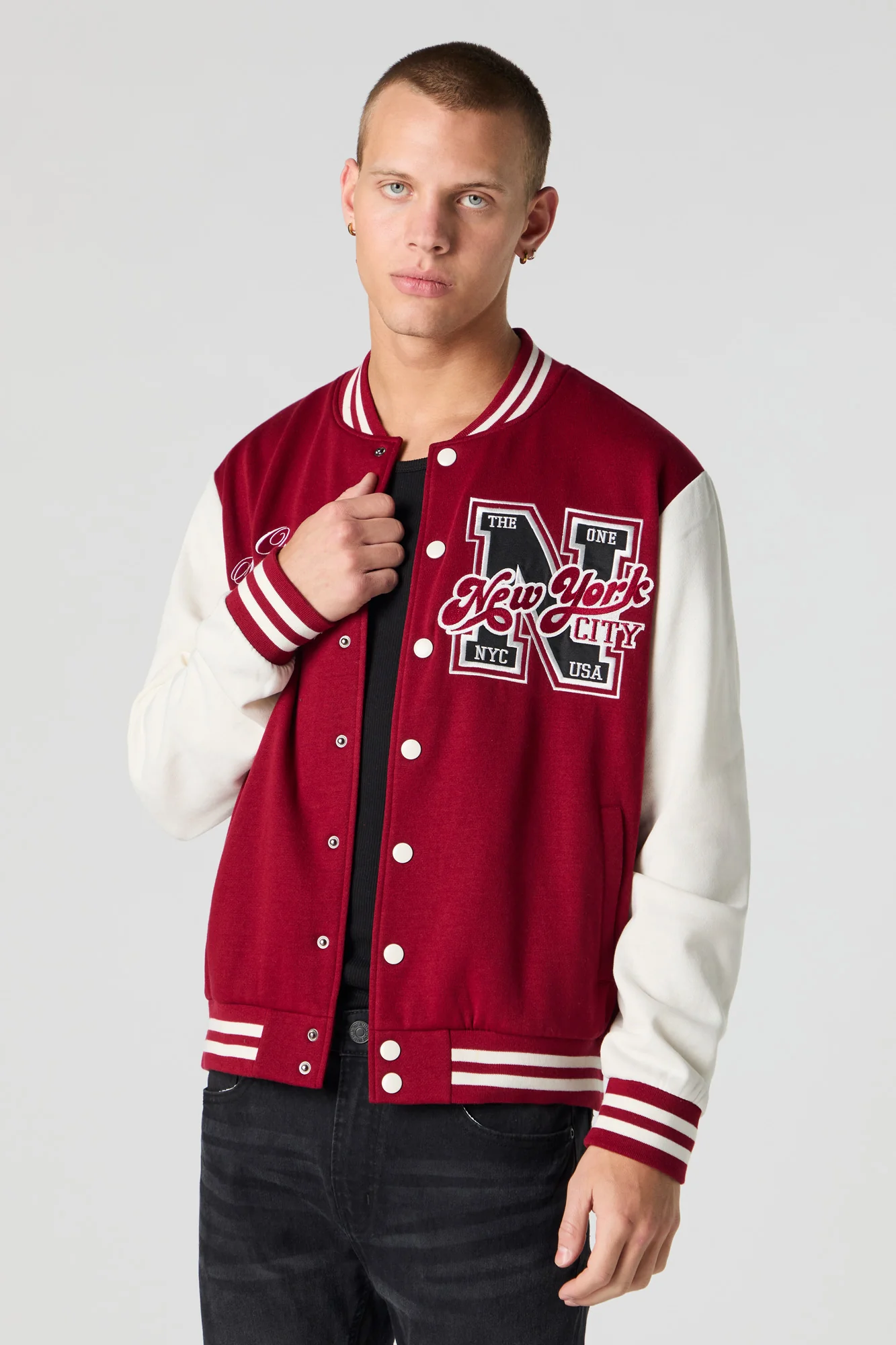 Blouson de style universitaire en molleton avec motif brodé - Image 2