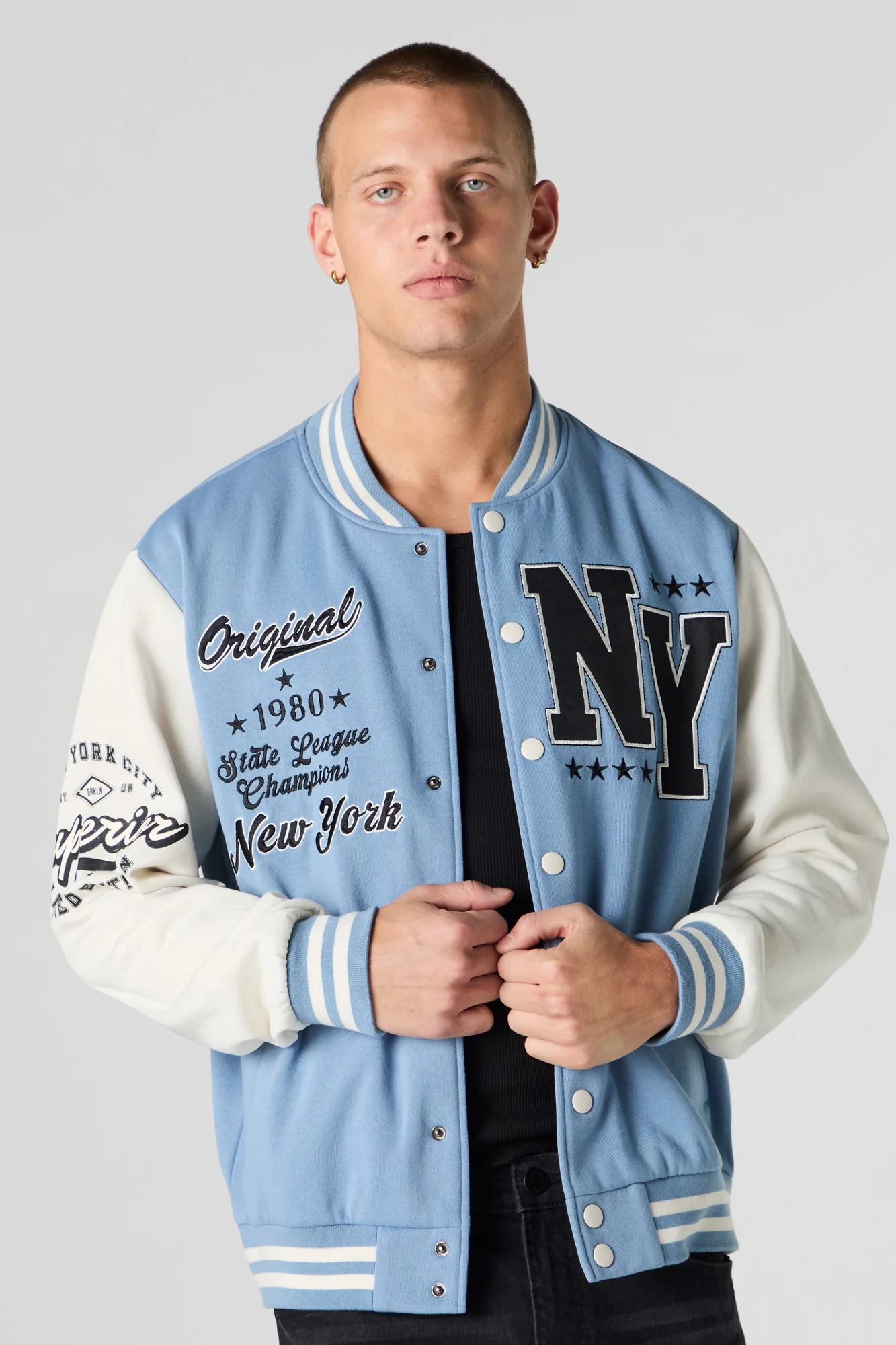 Embroidered Graphic Fleece Varsity Jacket - Image 15