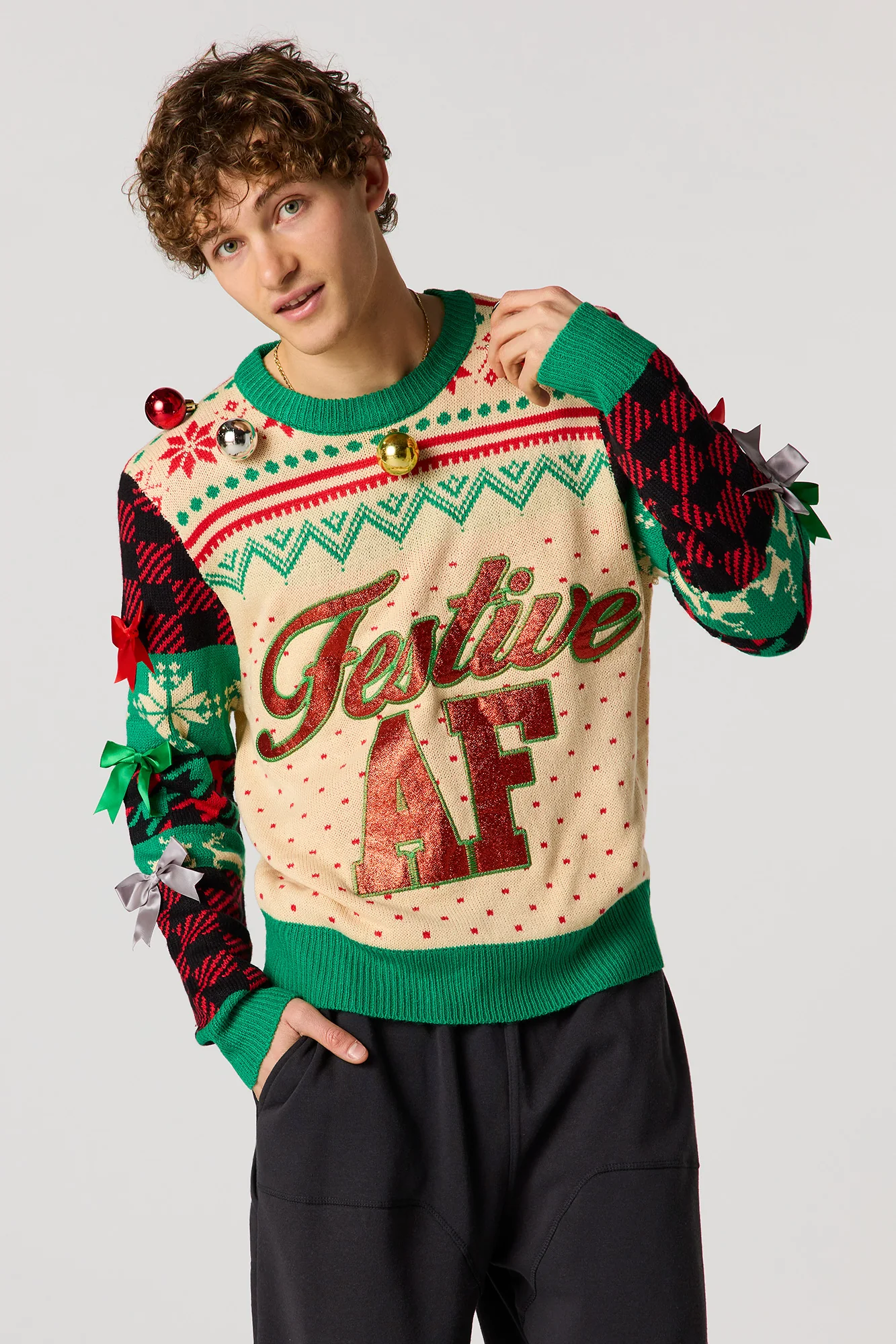 3D Bells & Bows Christmas Sweater - Image 2