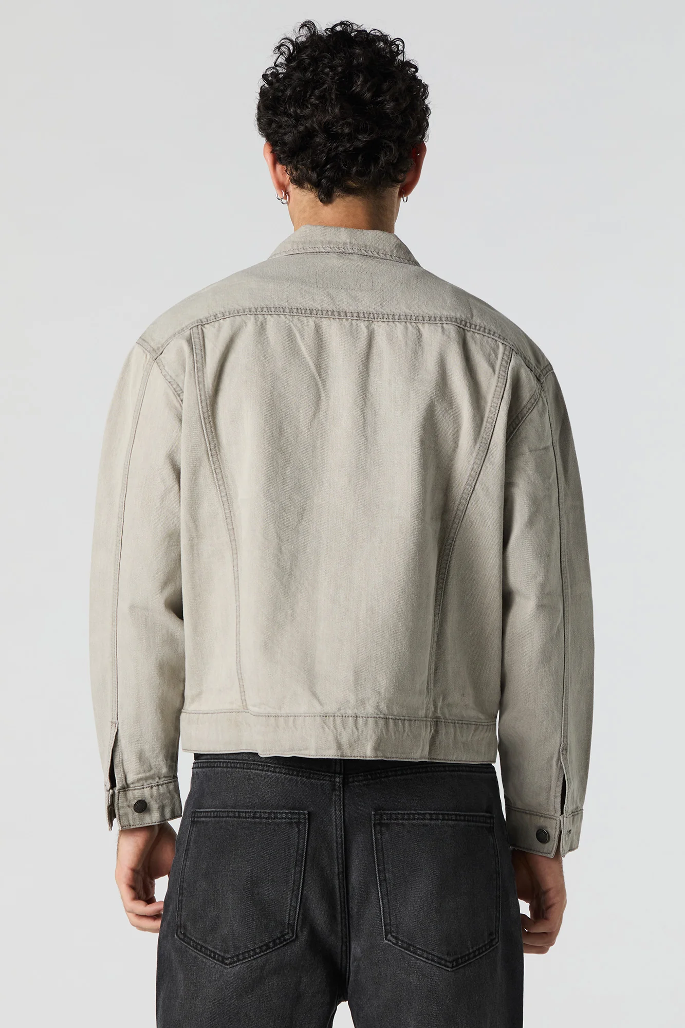 Blouson de camionneur en denim à effet d'usure et similicuir - Image 2