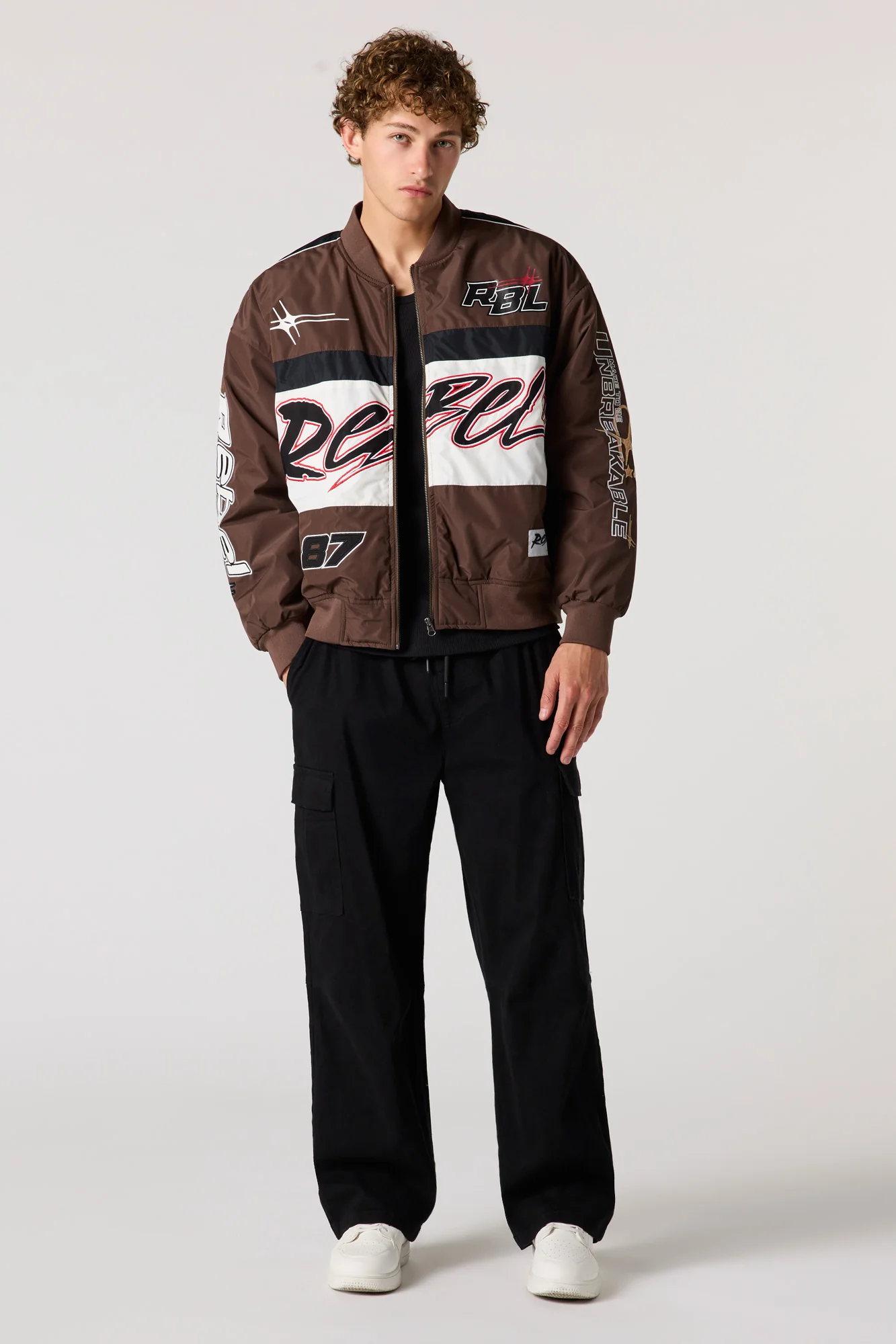 Rebel Embroidered Colourblock Racing Bomber Jacket - Image 3