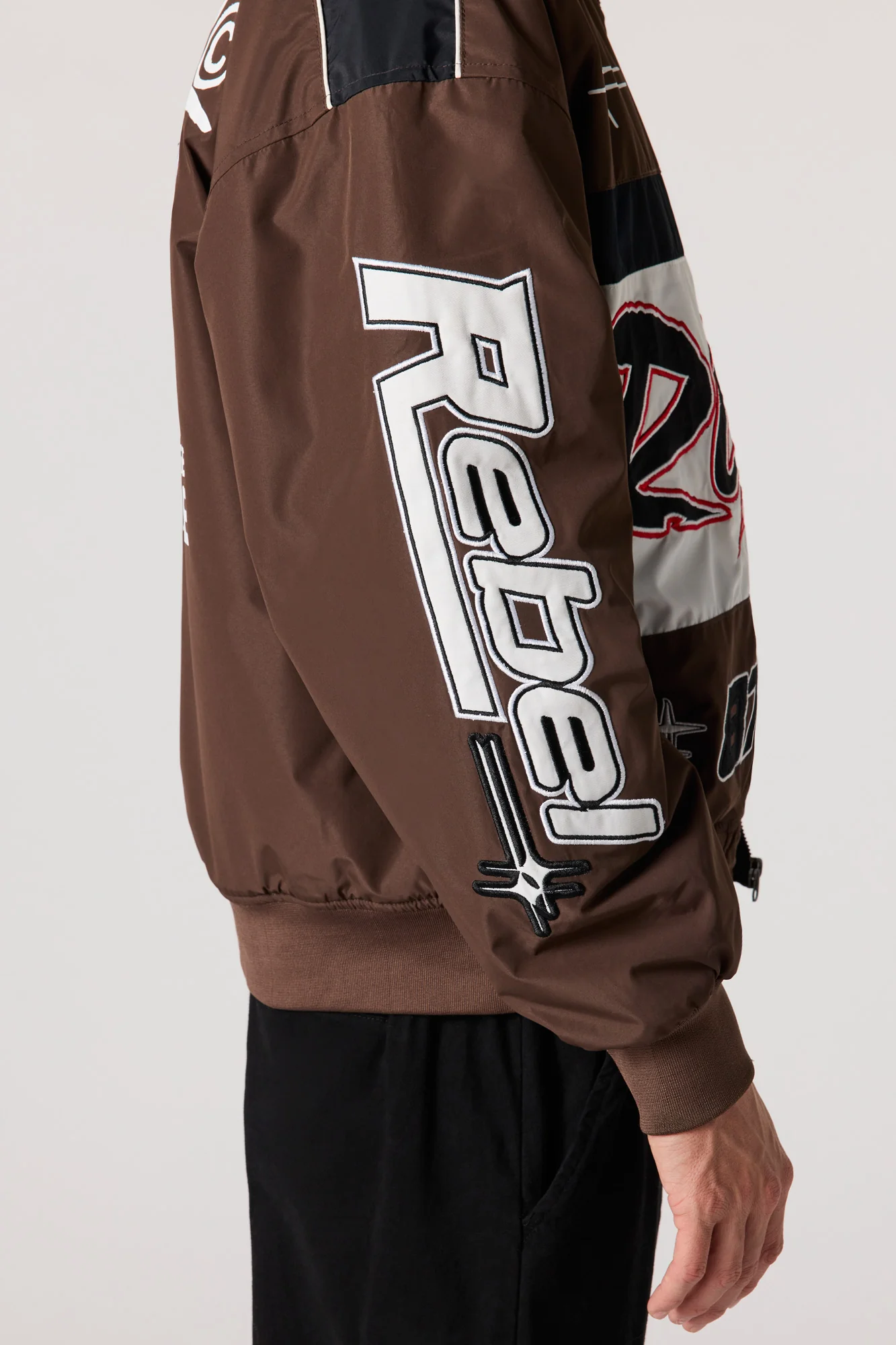Rebel Embroidered Colourblock Racing Bomber Jacket - Image 4