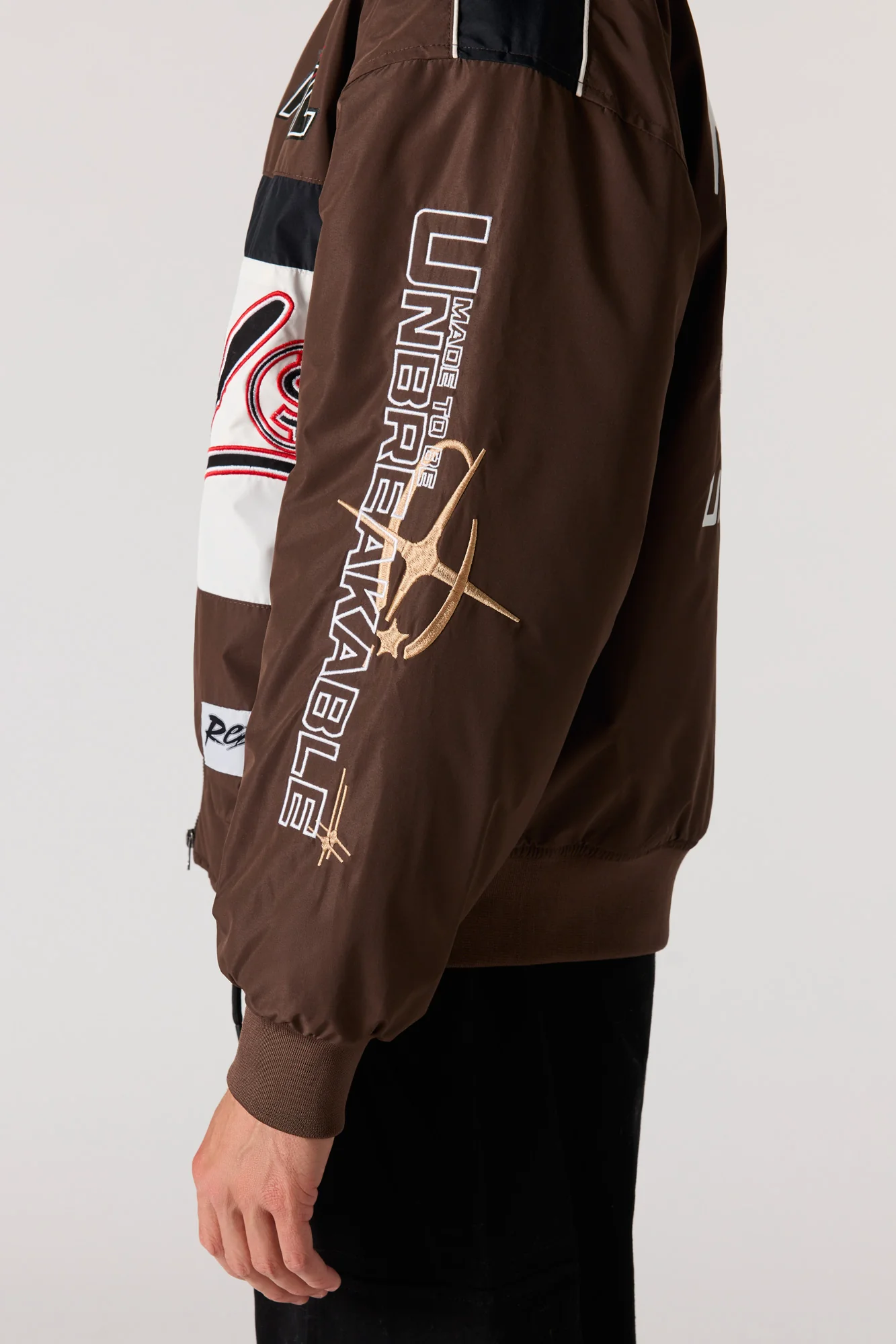 Rebel Embroidered Colourblock Racing Bomber Jacket - Image 5