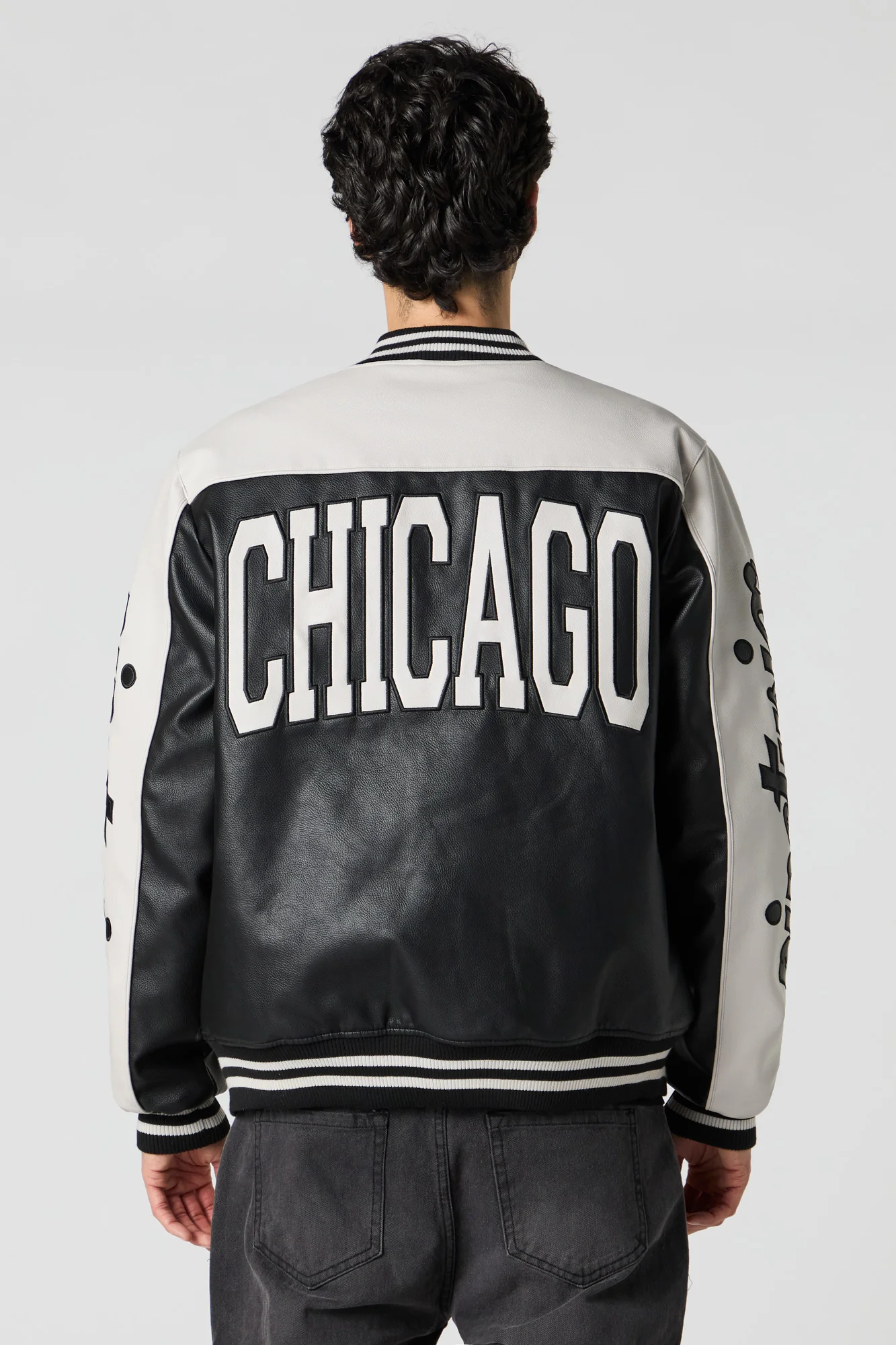 Faux-Leather Twill Embroidered Varsity Jacket - Image 2