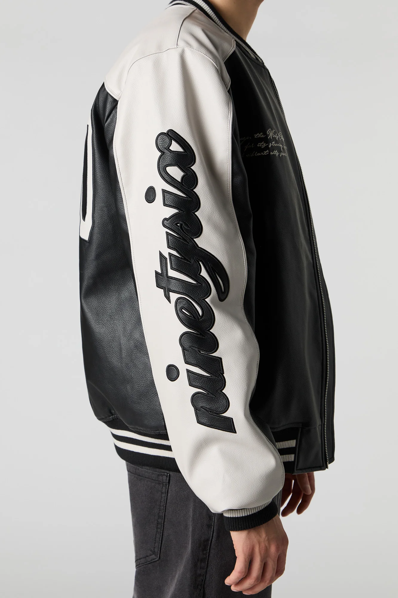 Faux-Leather Twill Embroidered Varsity Jacket - Image 4