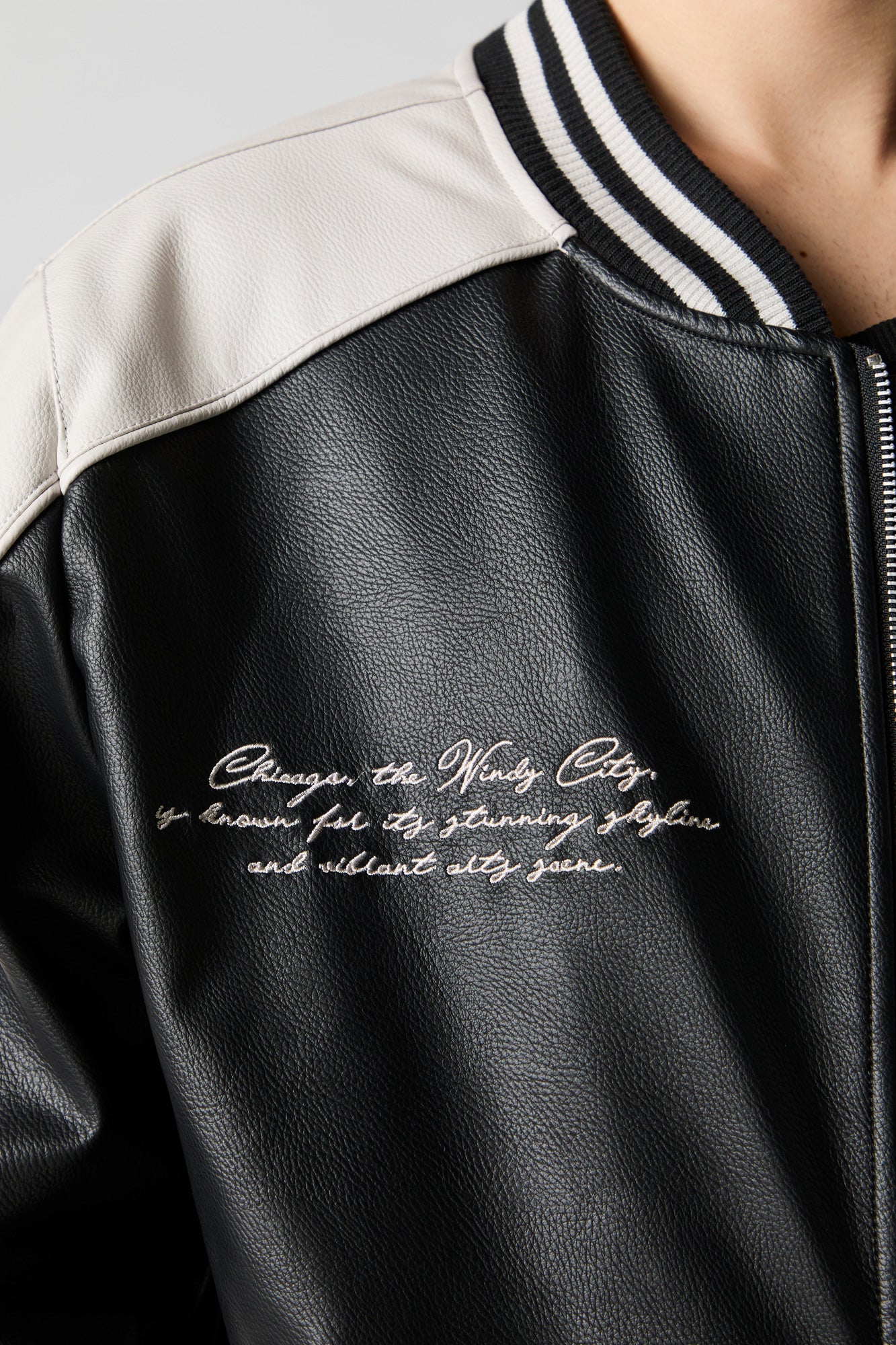 Faux-Leather Twill Embroidered Varsity Jacket - Image 5
