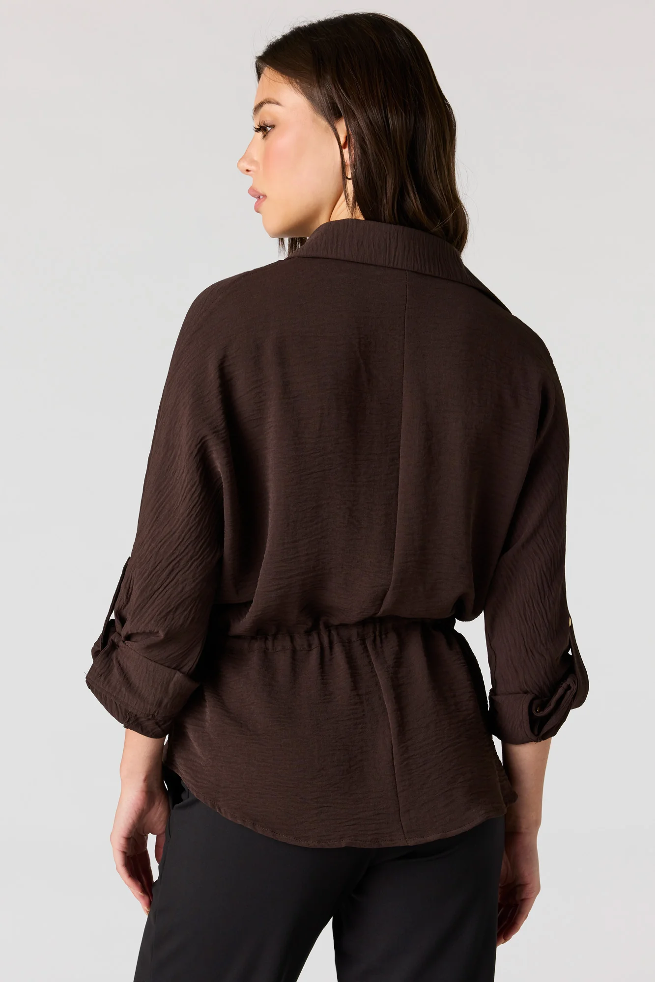 Drawstring Waist Button-Up Top - Image 2