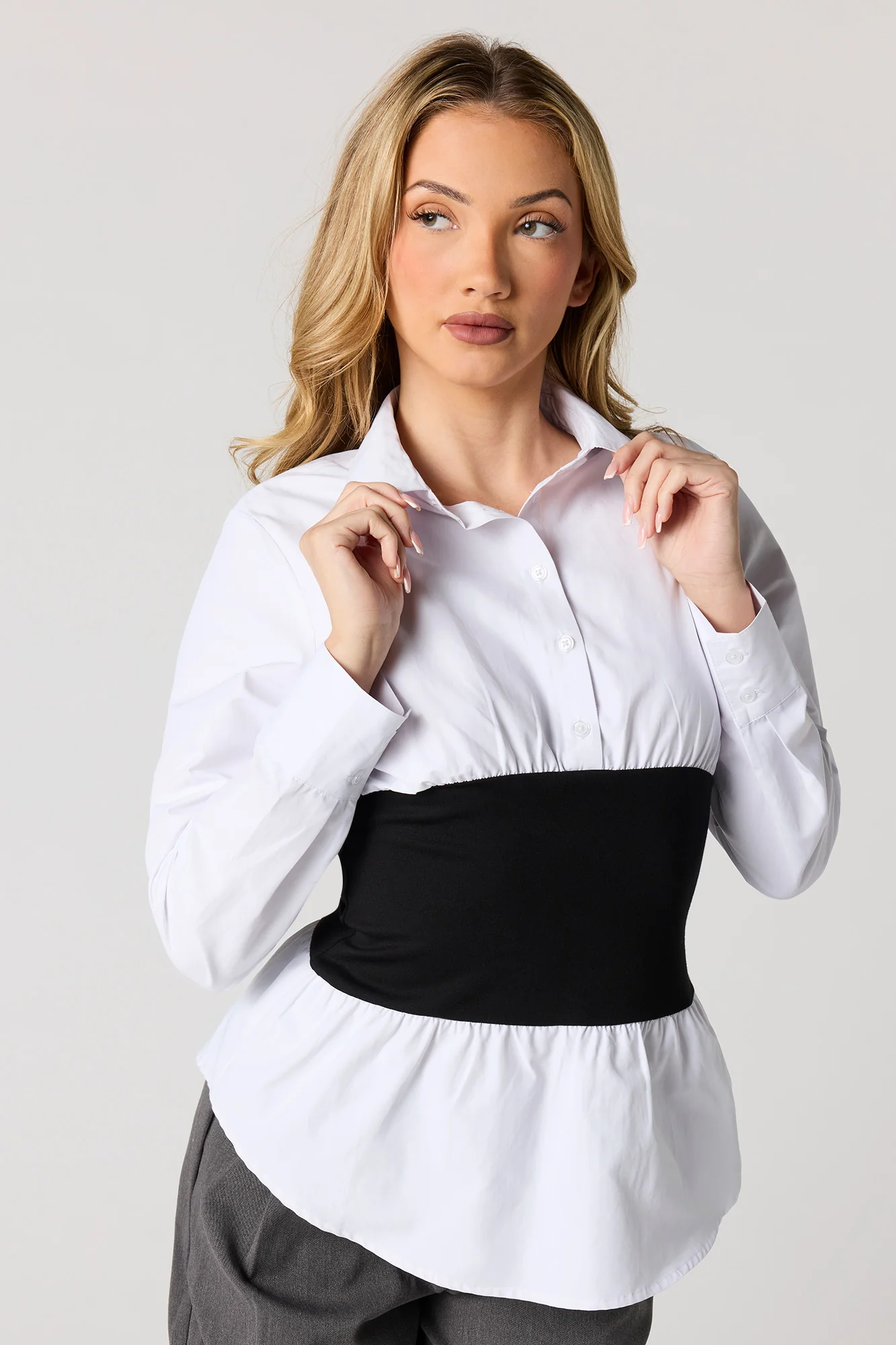 Corset Waist Button-Up Top