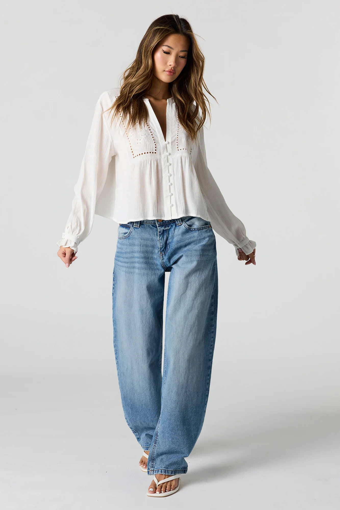 Crinkle Button Front Blouse - Image 3