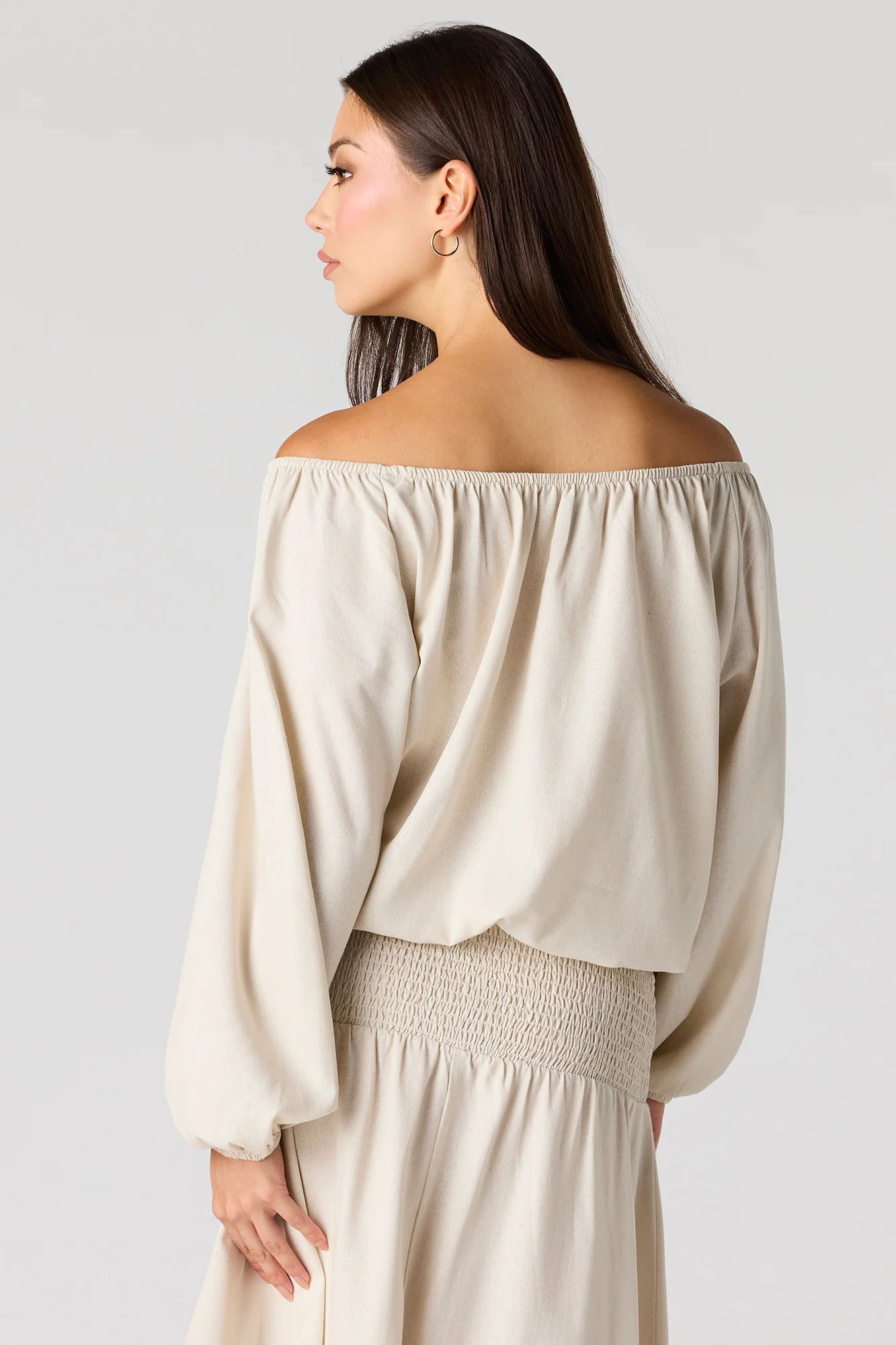 Linen-Blend Off Shoulder Blouse - Image 8