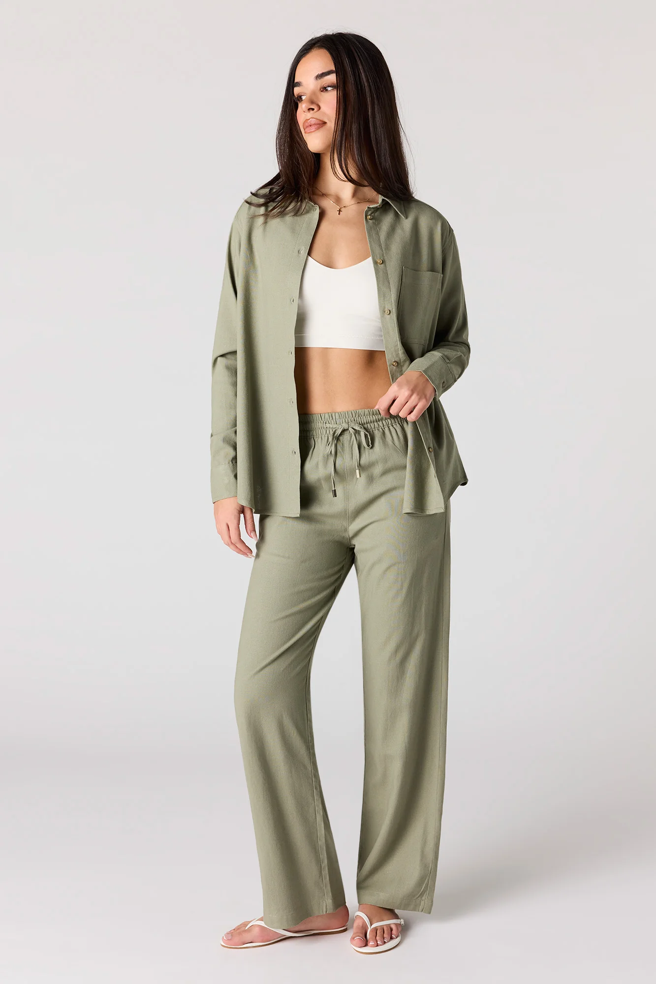 Linen-Blend Button-Up Top - Image 3