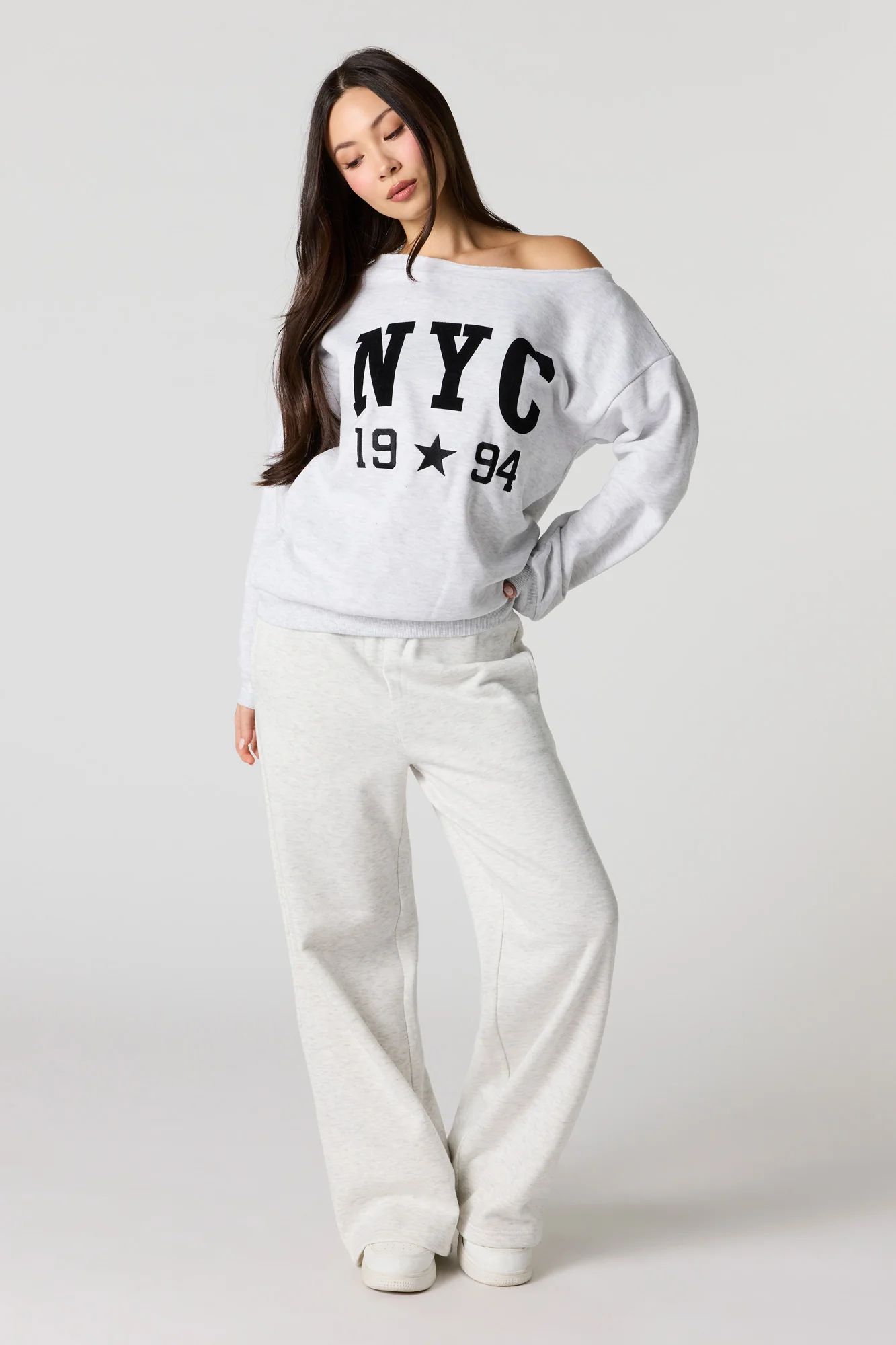 NYC Graphic Off Shoulder Fleece Sweatshirt - Image 3