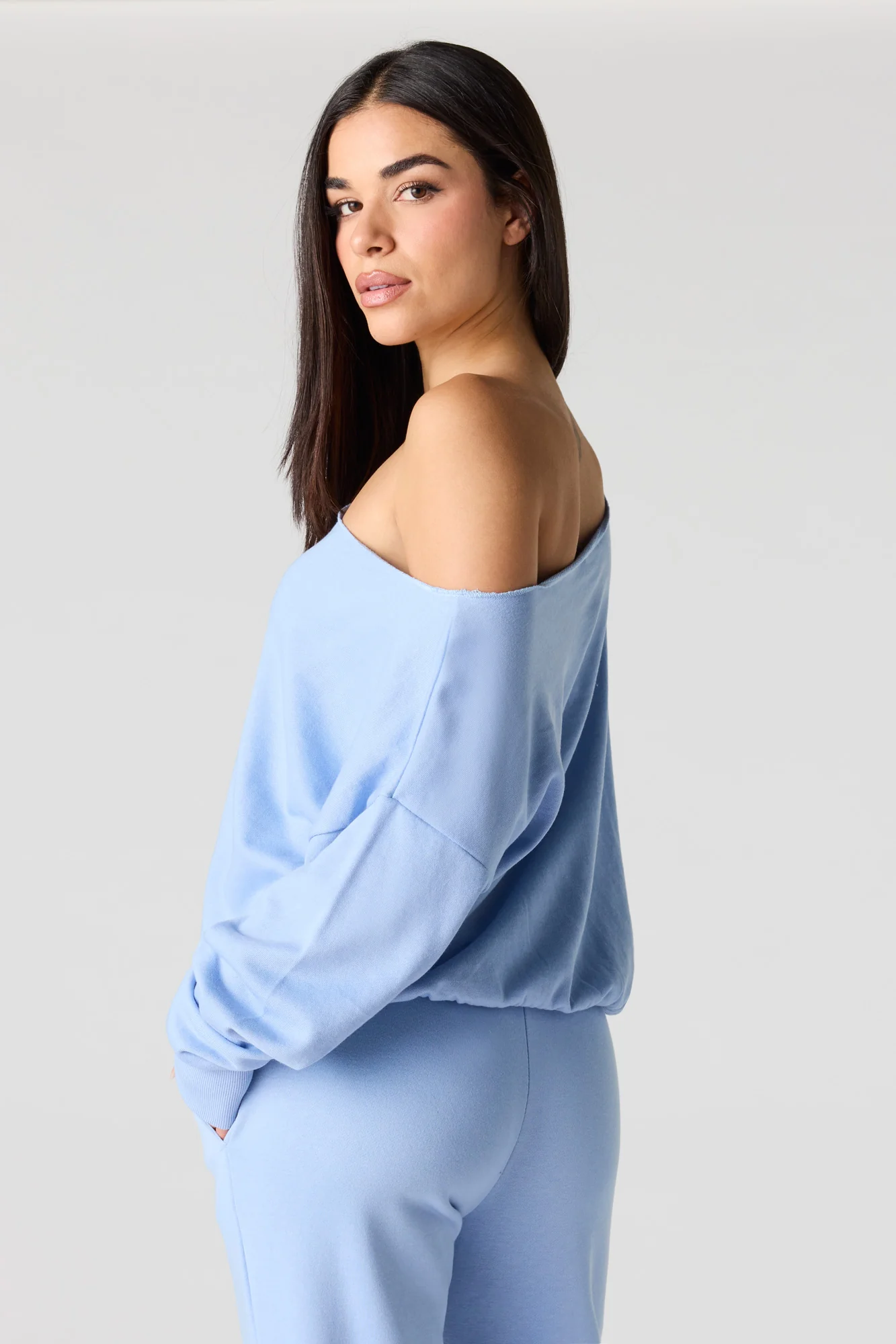 Off Shoulder Fleece Sweatshirt - Image 2