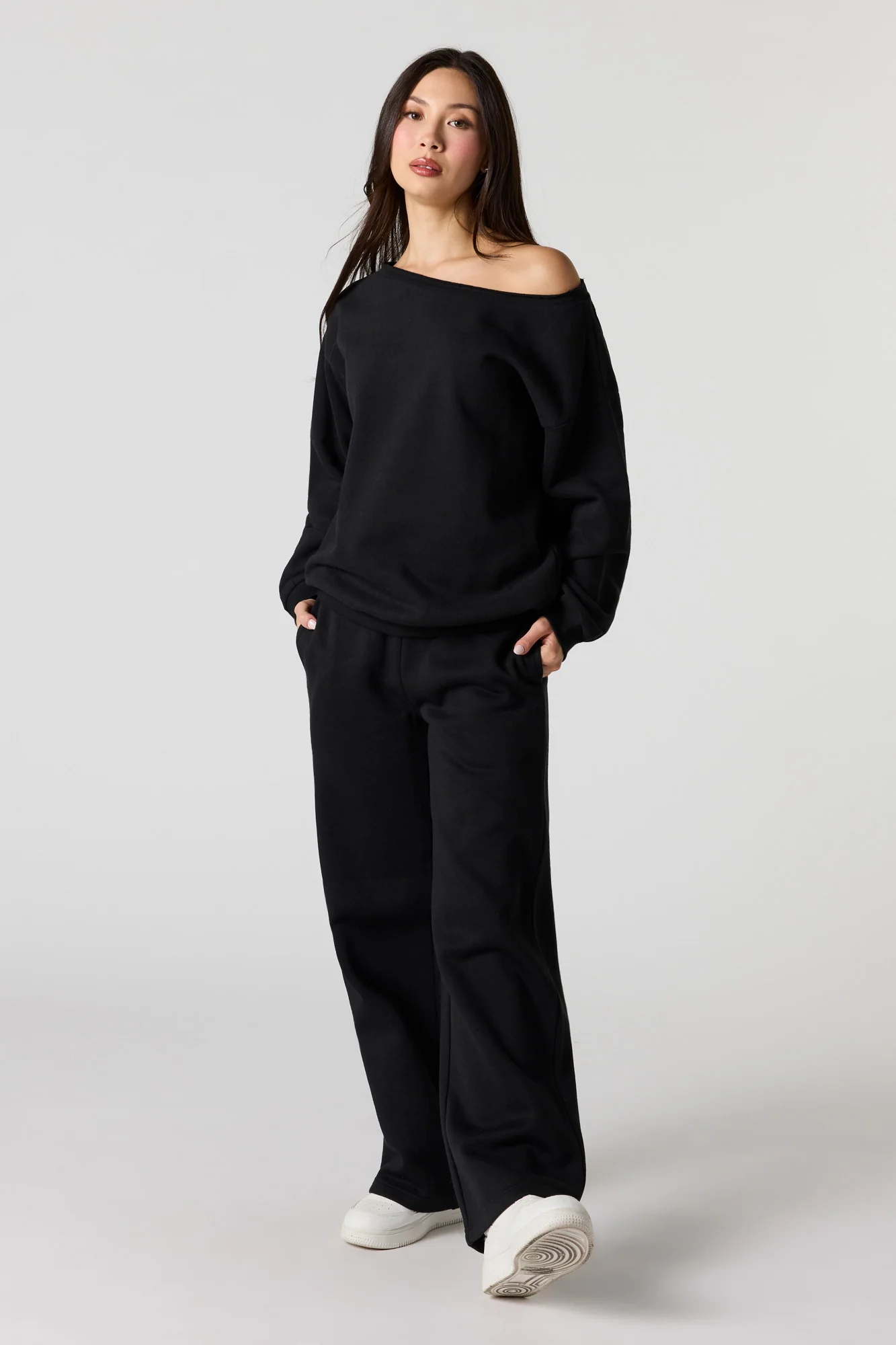 Off Shoulder Fleece Sweatshirt - Image 6