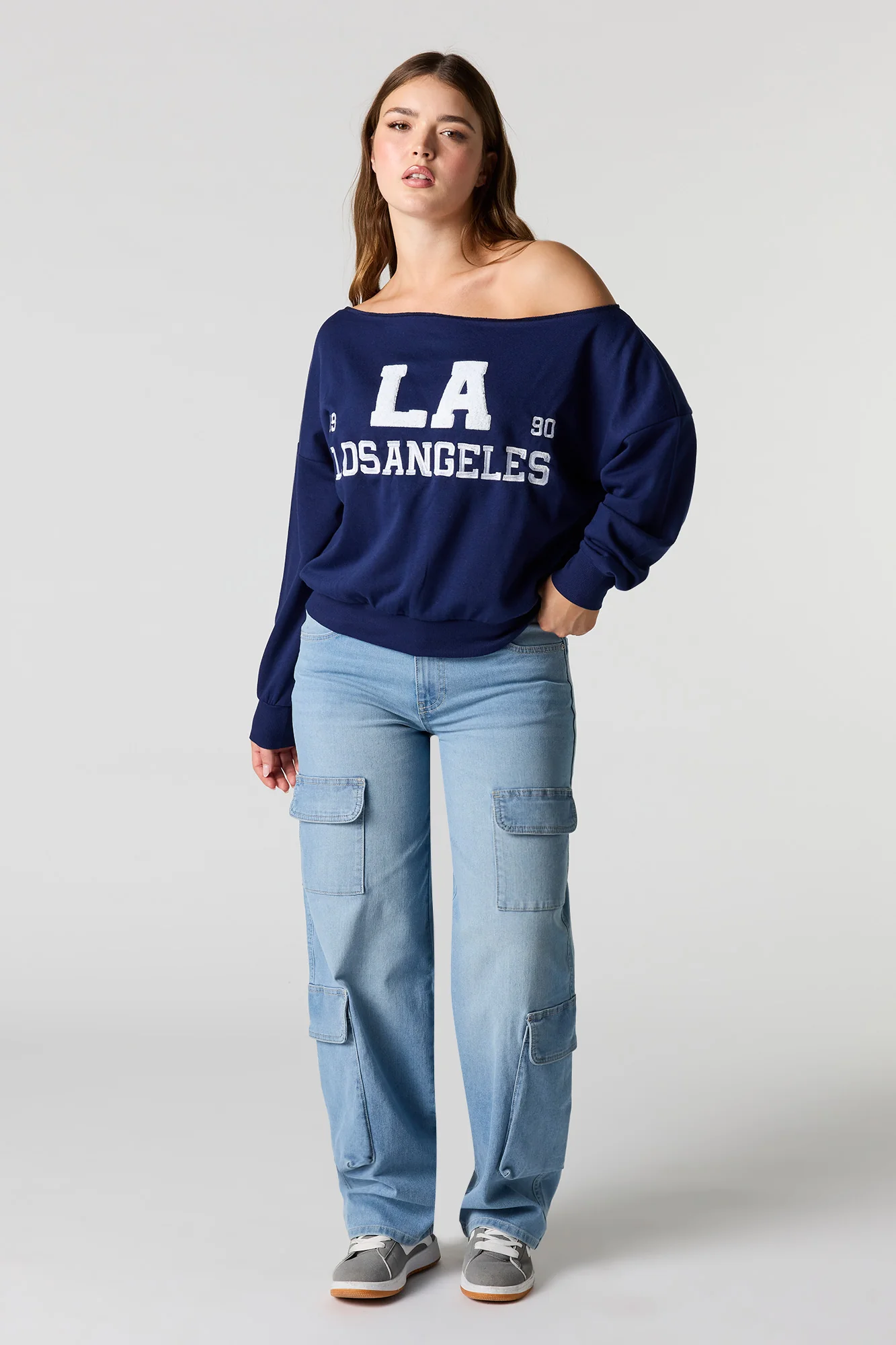 Embroidered Off Shoulder Fleece Sweater - Image 3