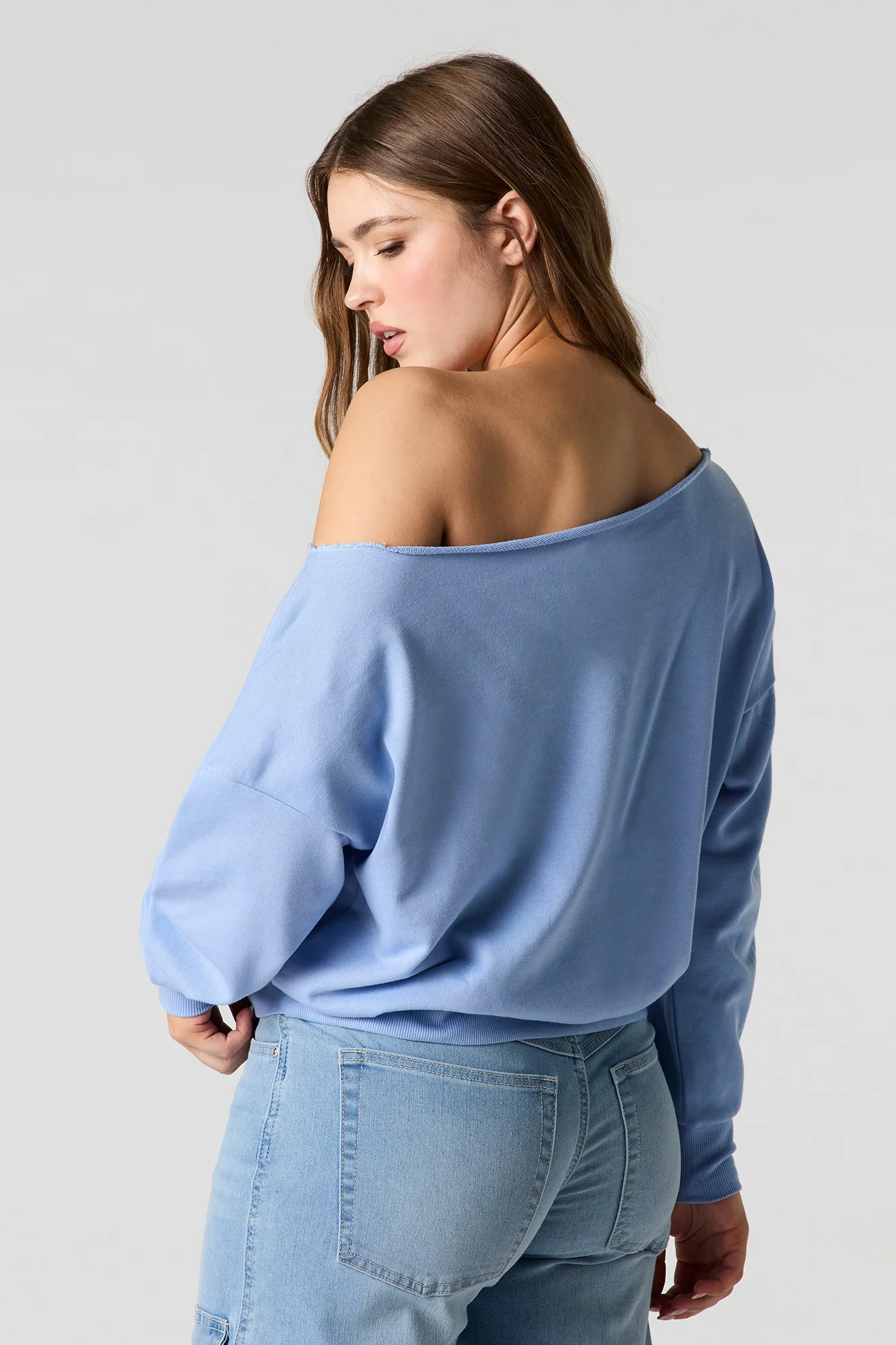Embroidered Off Shoulder Fleece Sweater - Image 5