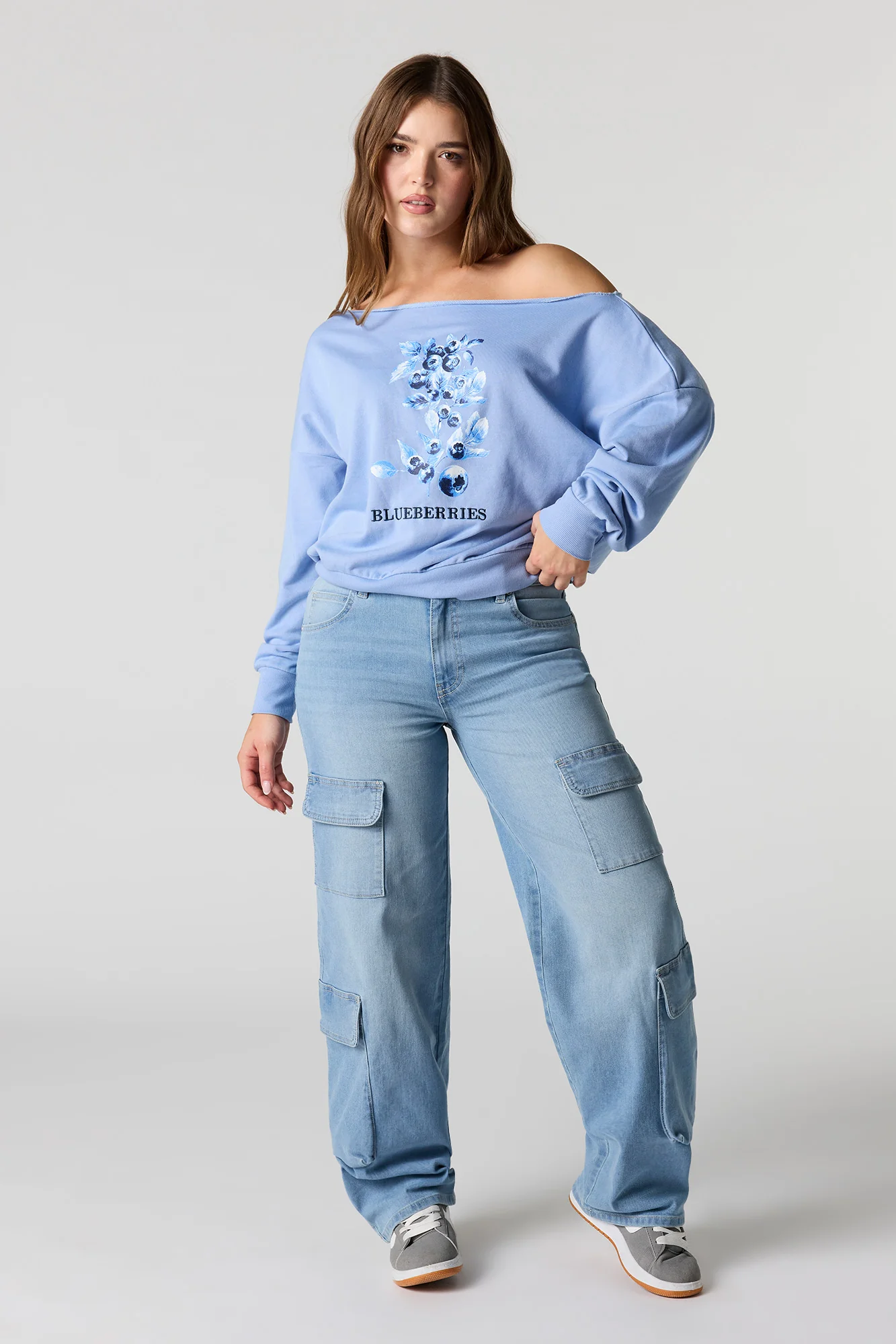Embroidered Off Shoulder Fleece Sweater - Image 6