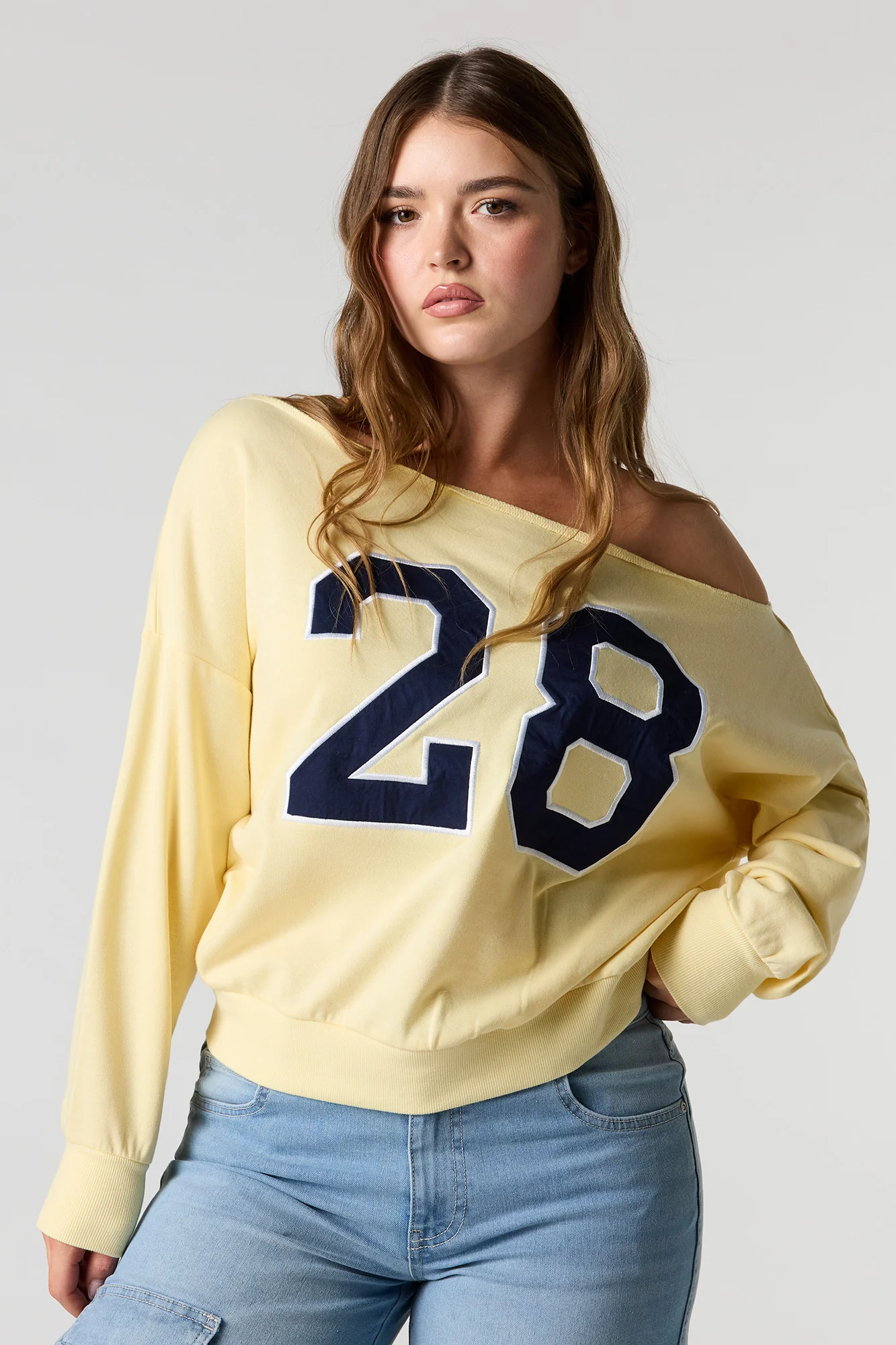 Embroidered Off Shoulder Fleece Sweater - Image 7