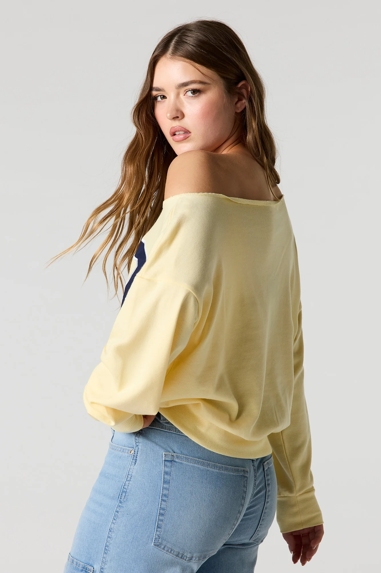Embroidered Off Shoulder Fleece Sweater - Image 8