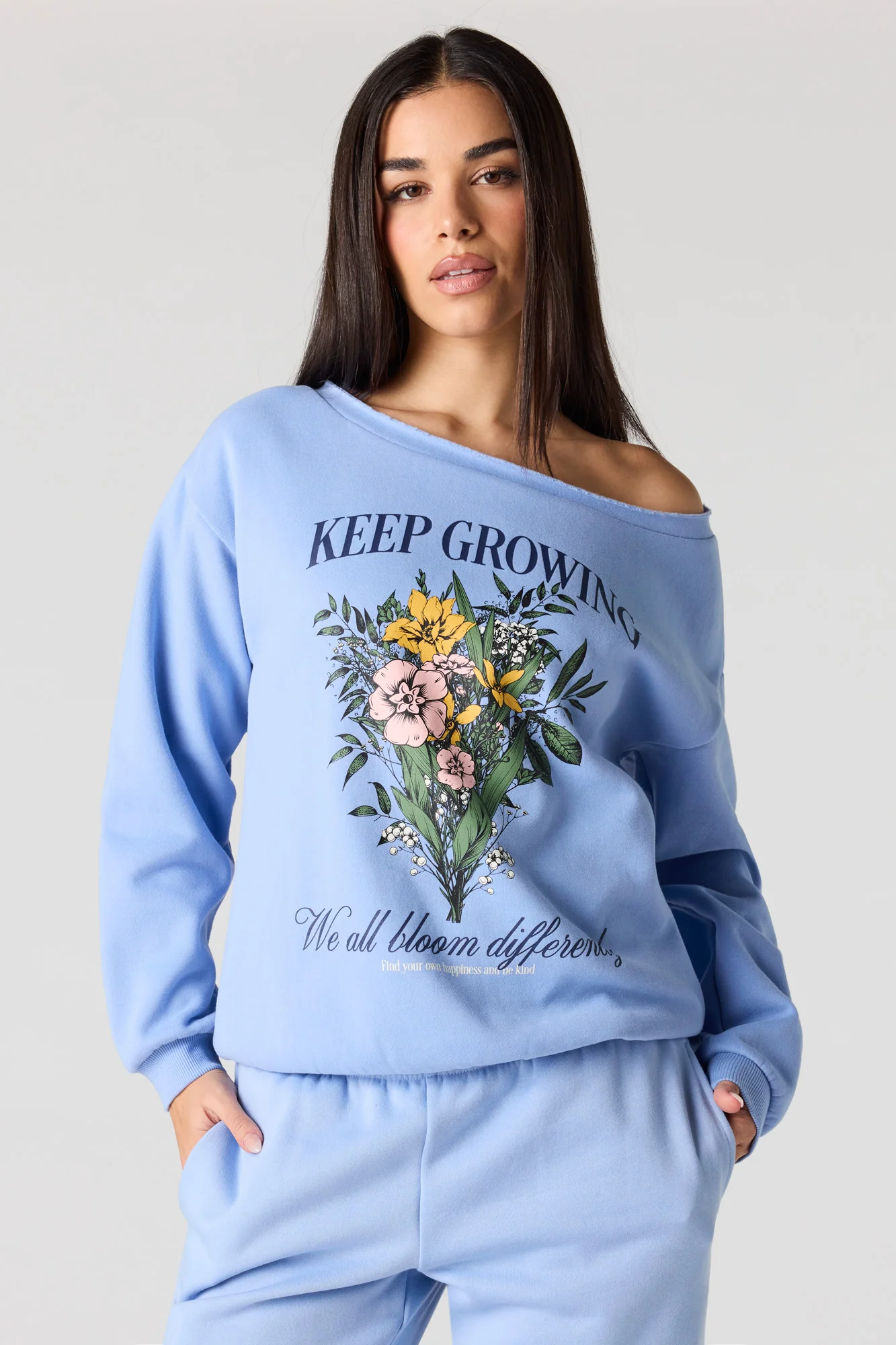 Keep Growing Graphic Off Shoulder Sweatshirt