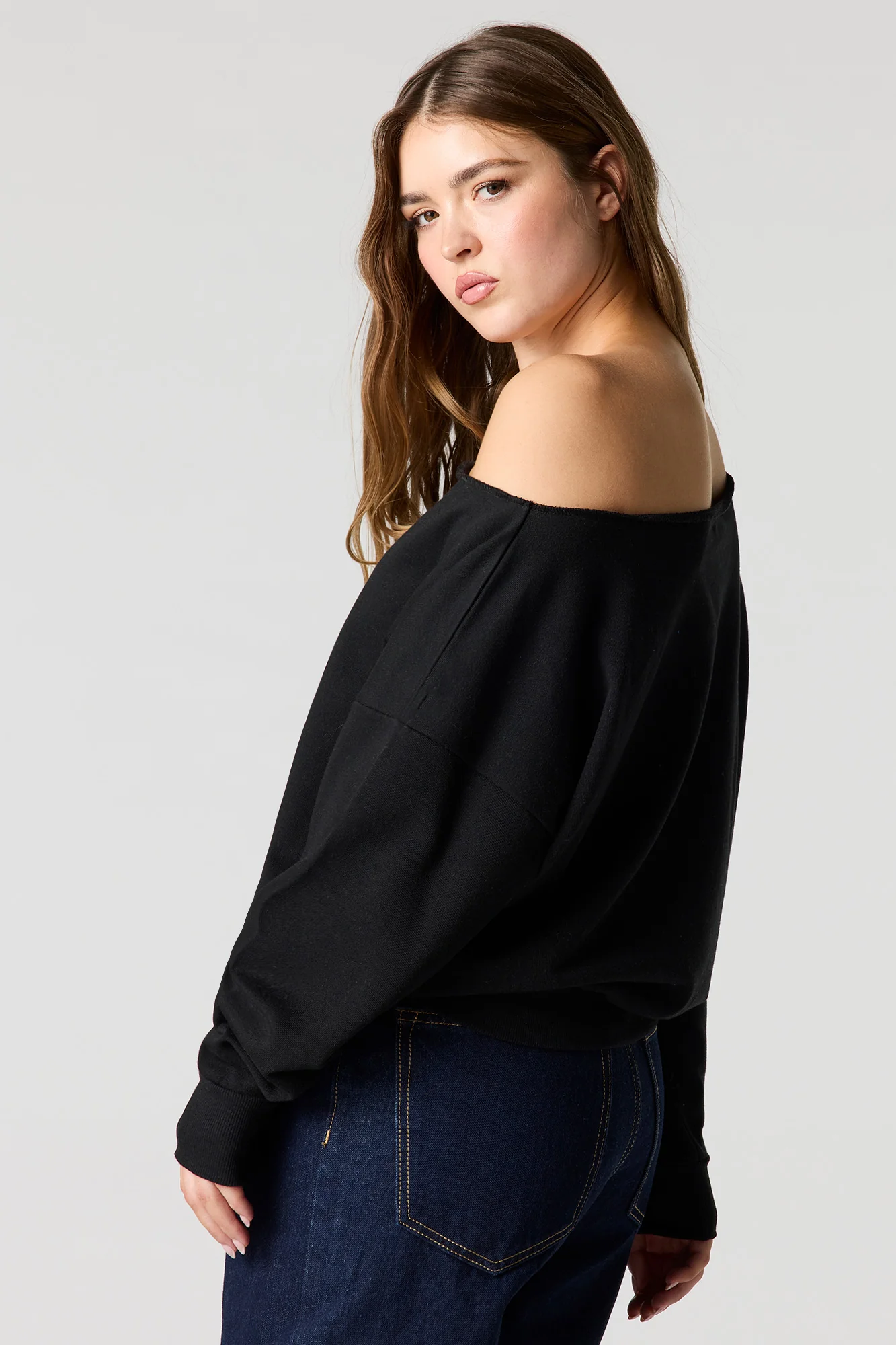 Off Shoulder Fleece Sweater - Image 5
