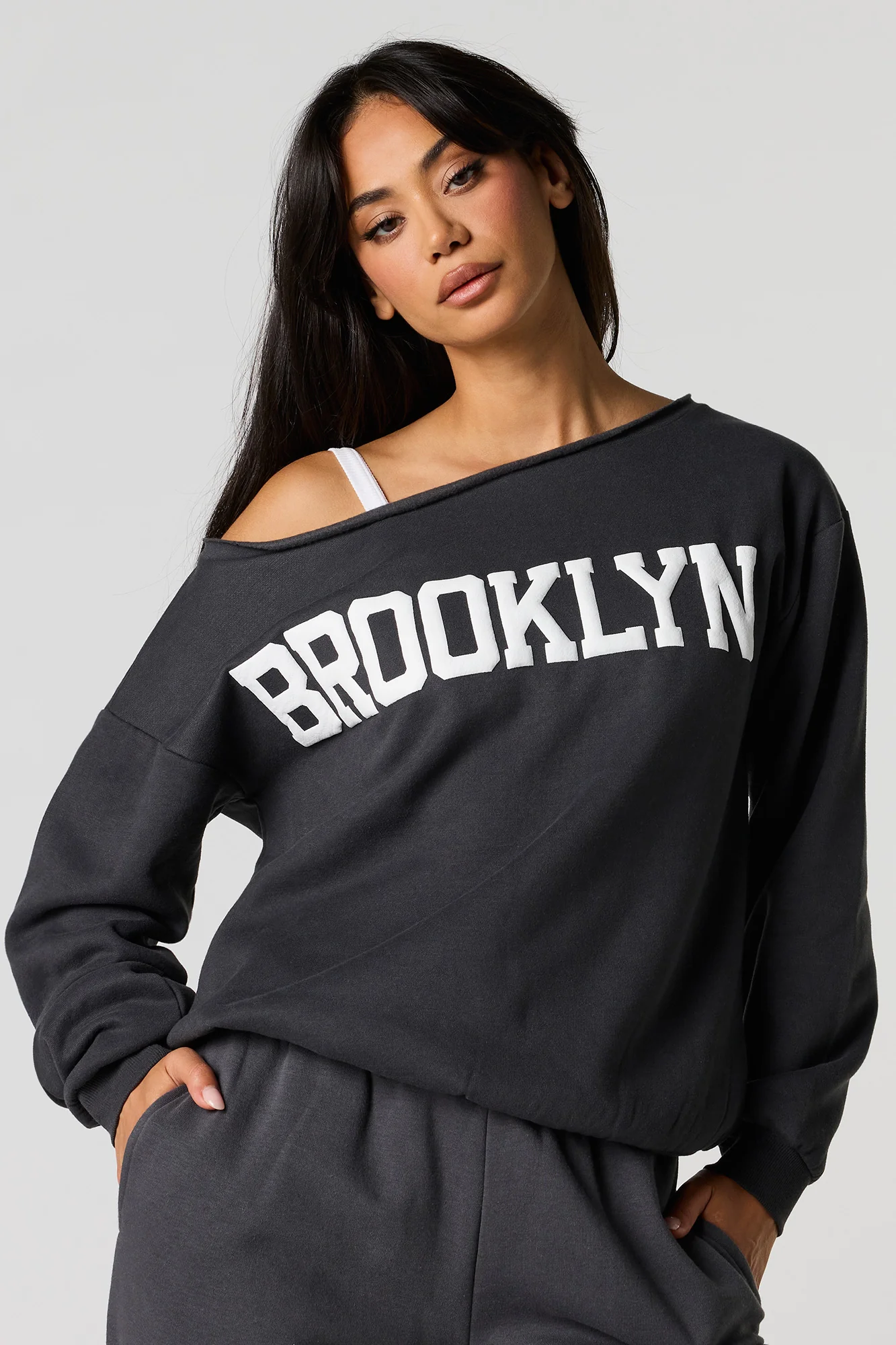 Destination Puff Print Off Shoulder Fleece Sweatshirt - Image 4