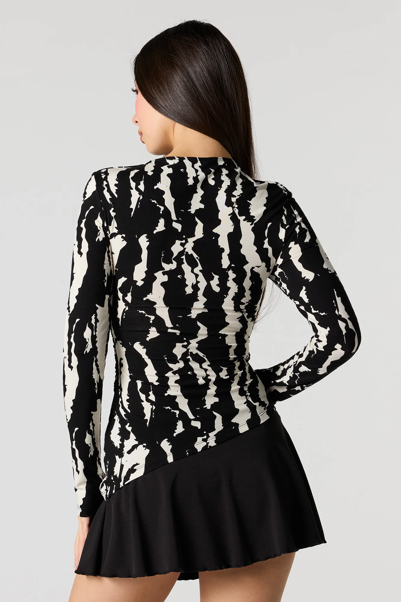 Asymmetrical Ruched Boat Neck Long Sleeve Top - Image 5