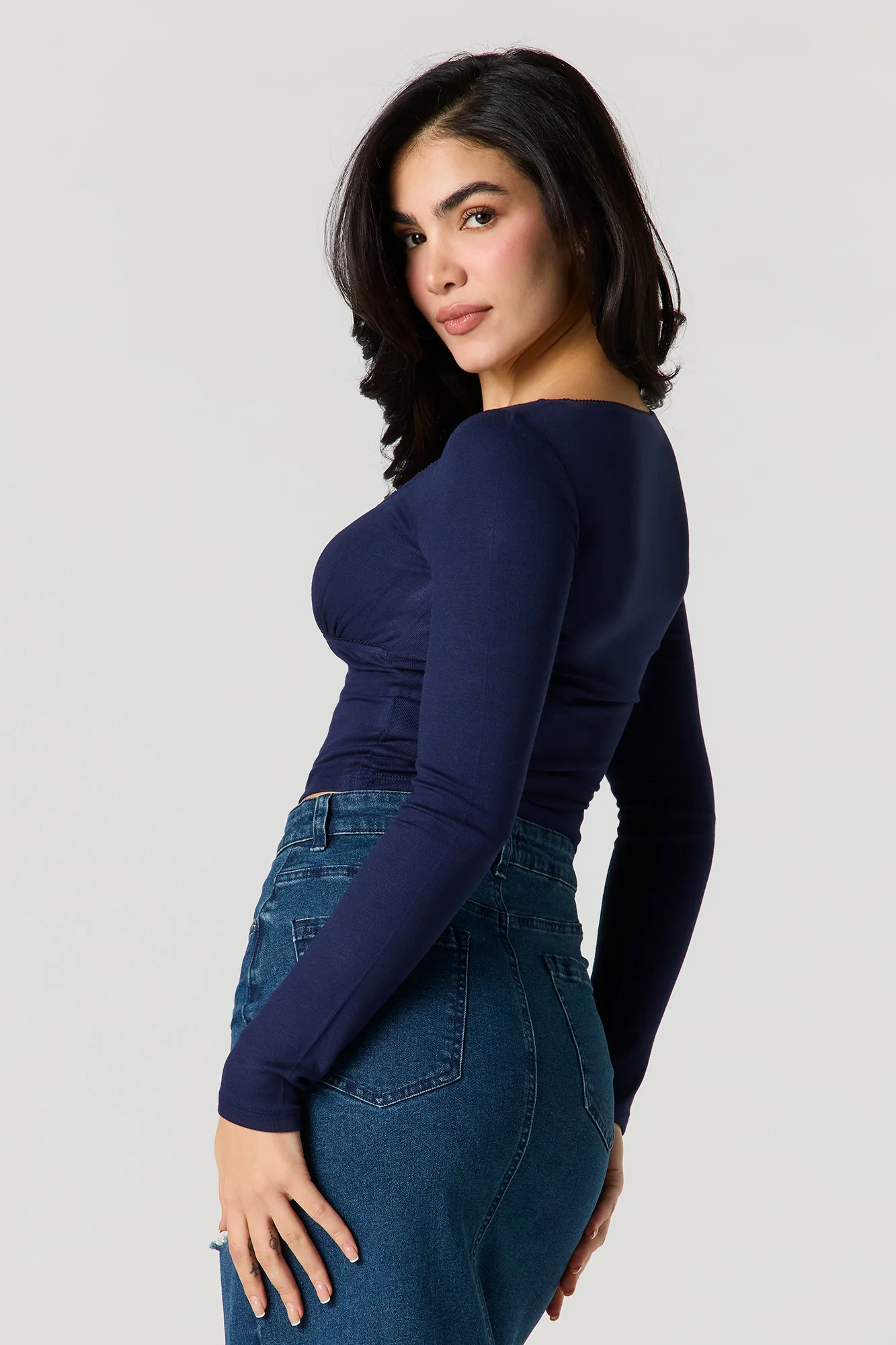 Lace Trim Bow Long Sleeve Top - Image 11