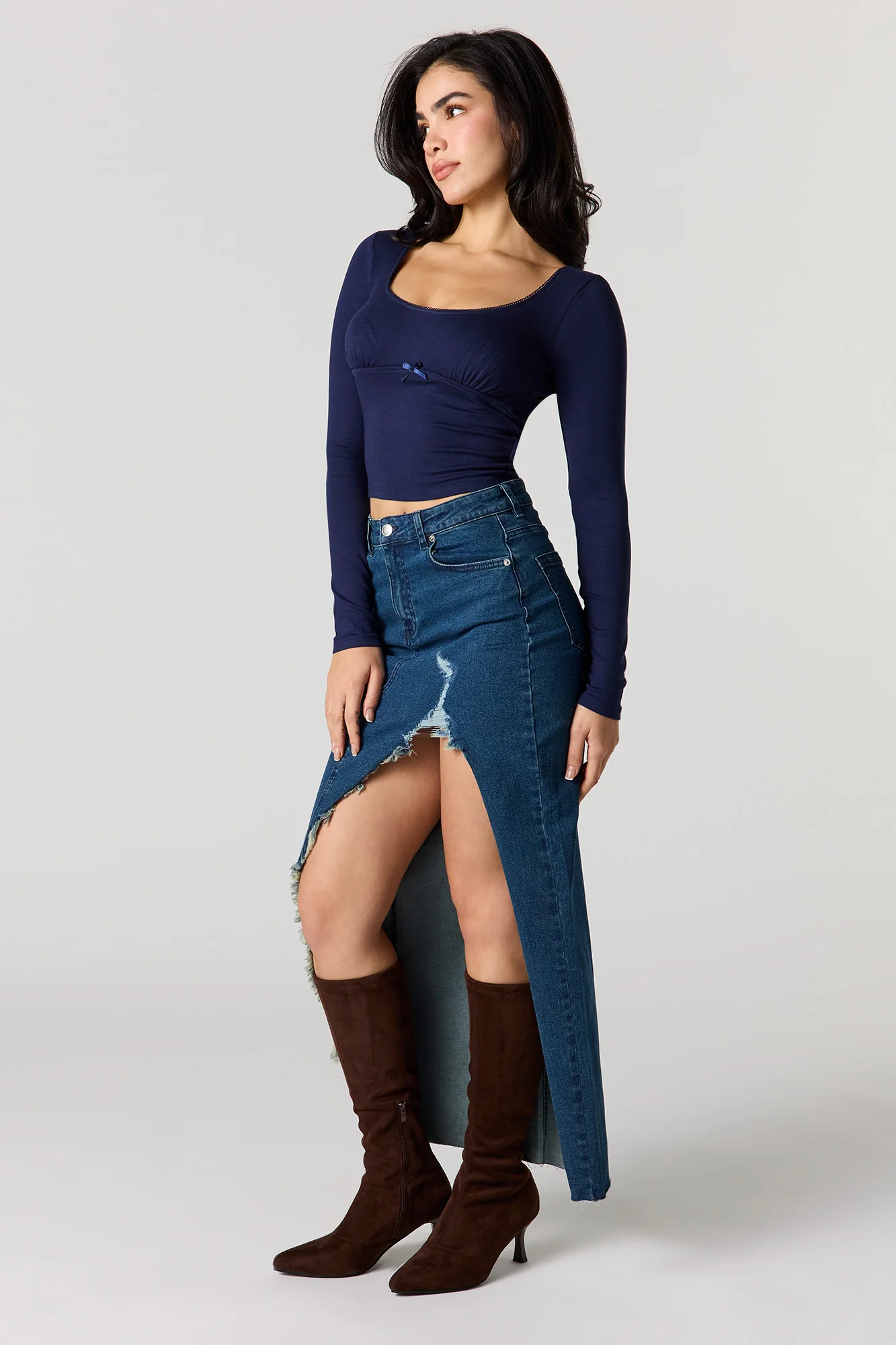 Lace Trim Bow Long Sleeve Top - Image 12