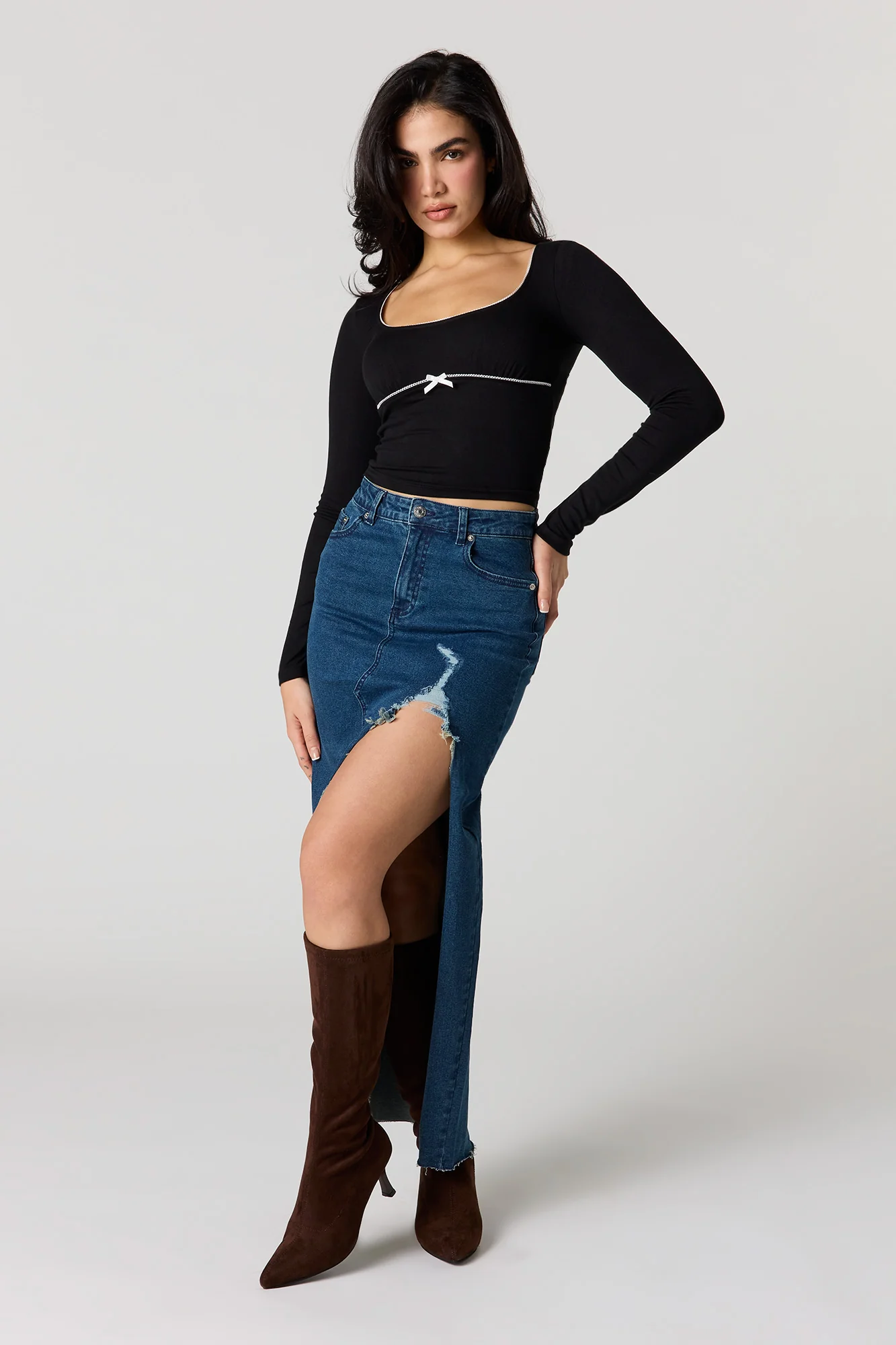 Lace Trim Bow Long Sleeve Top - Image 6