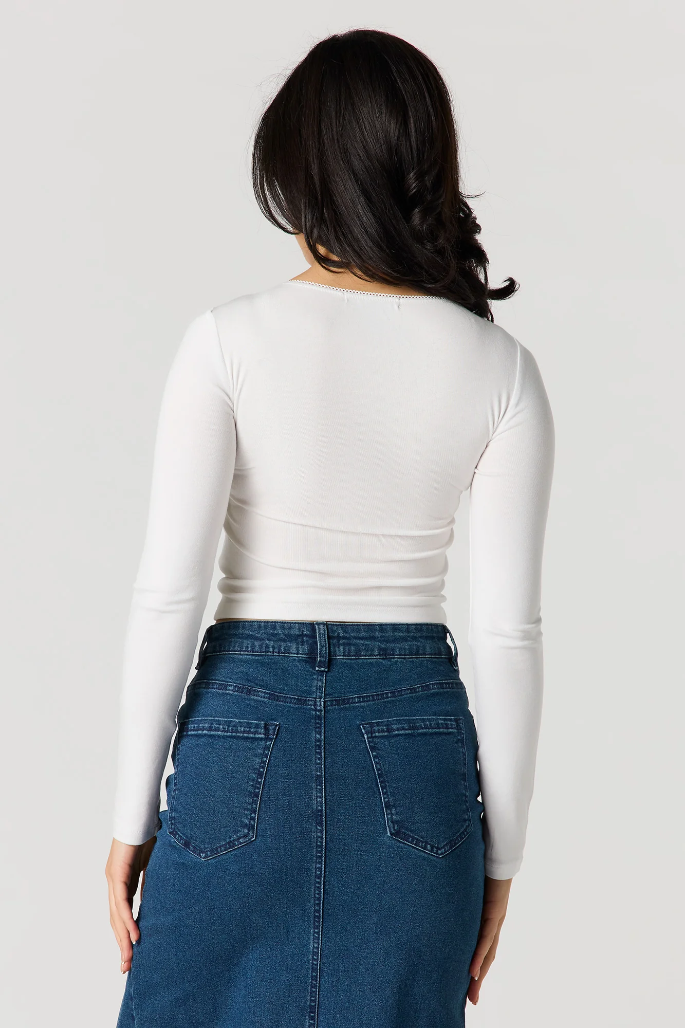 Lace Trim Bow Long Sleeve Top - Image 8