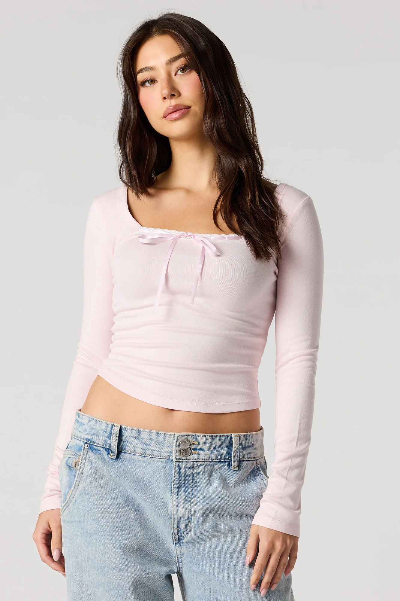 Ribbed Ribbon Bow Long Sleeve Top - Image 10