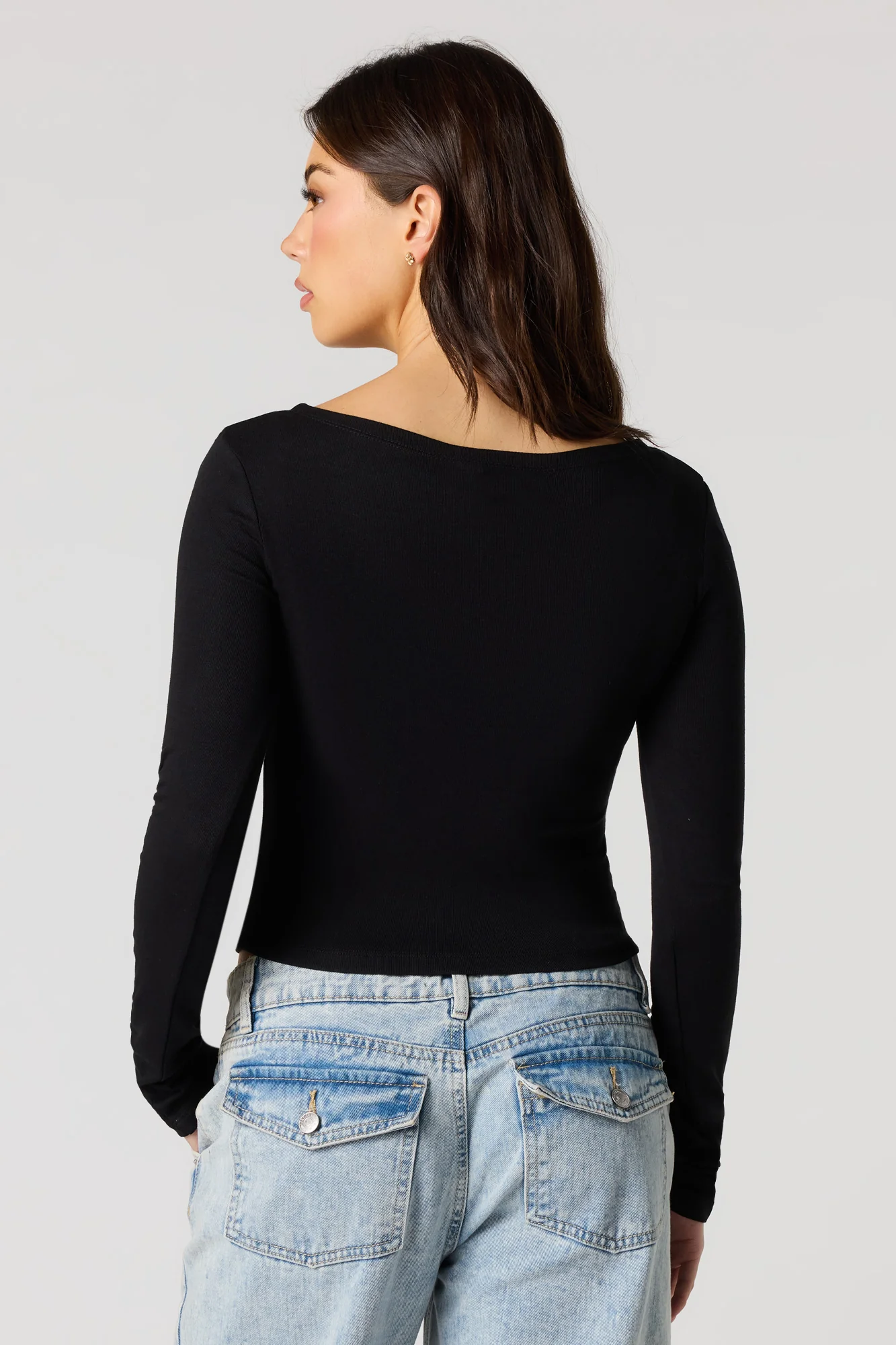 Ribbed Ribbon Bow Long Sleeve Top - Image 5