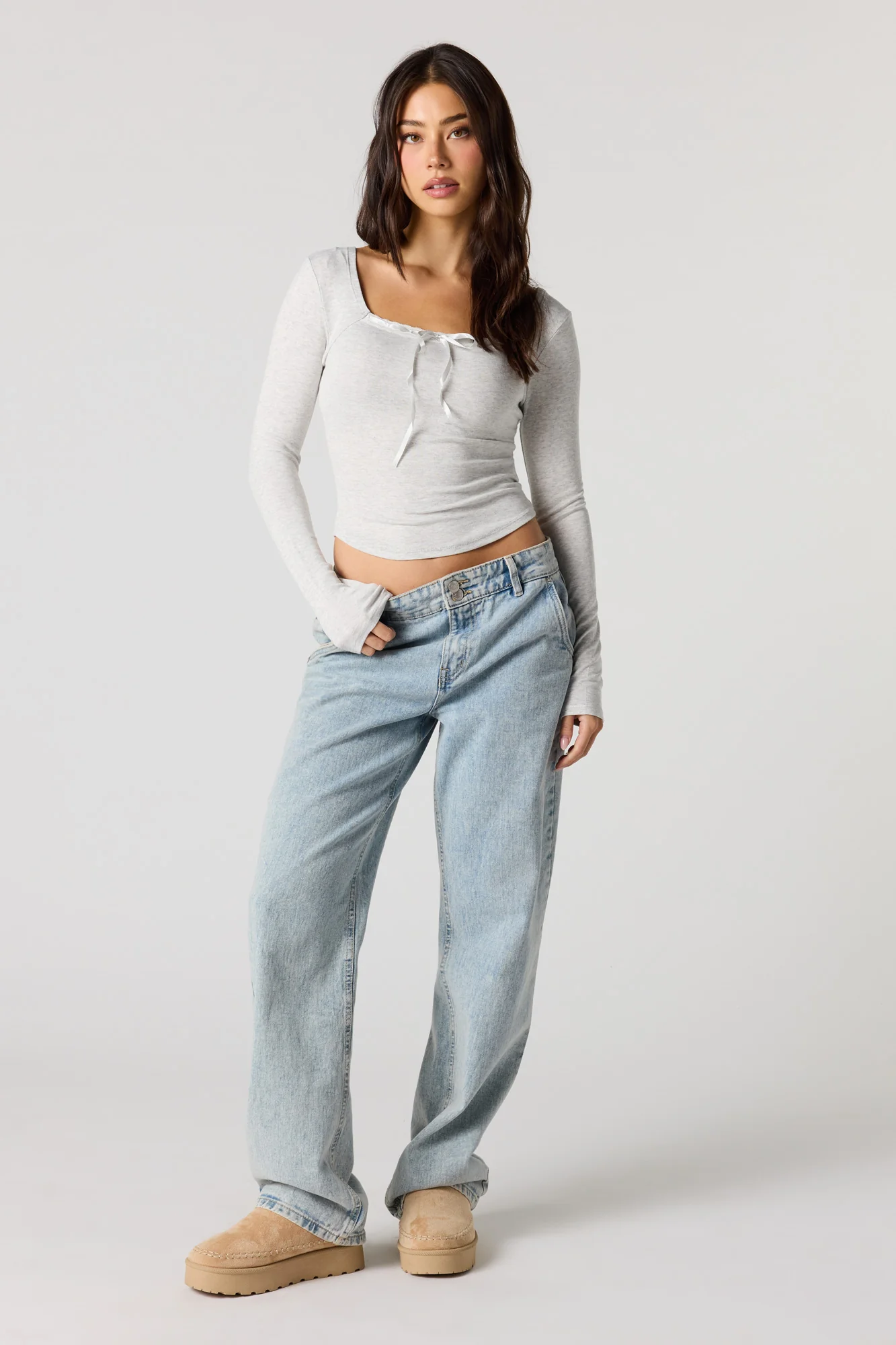Ribbed Ribbon Bow Long Sleeve Top - Image 9