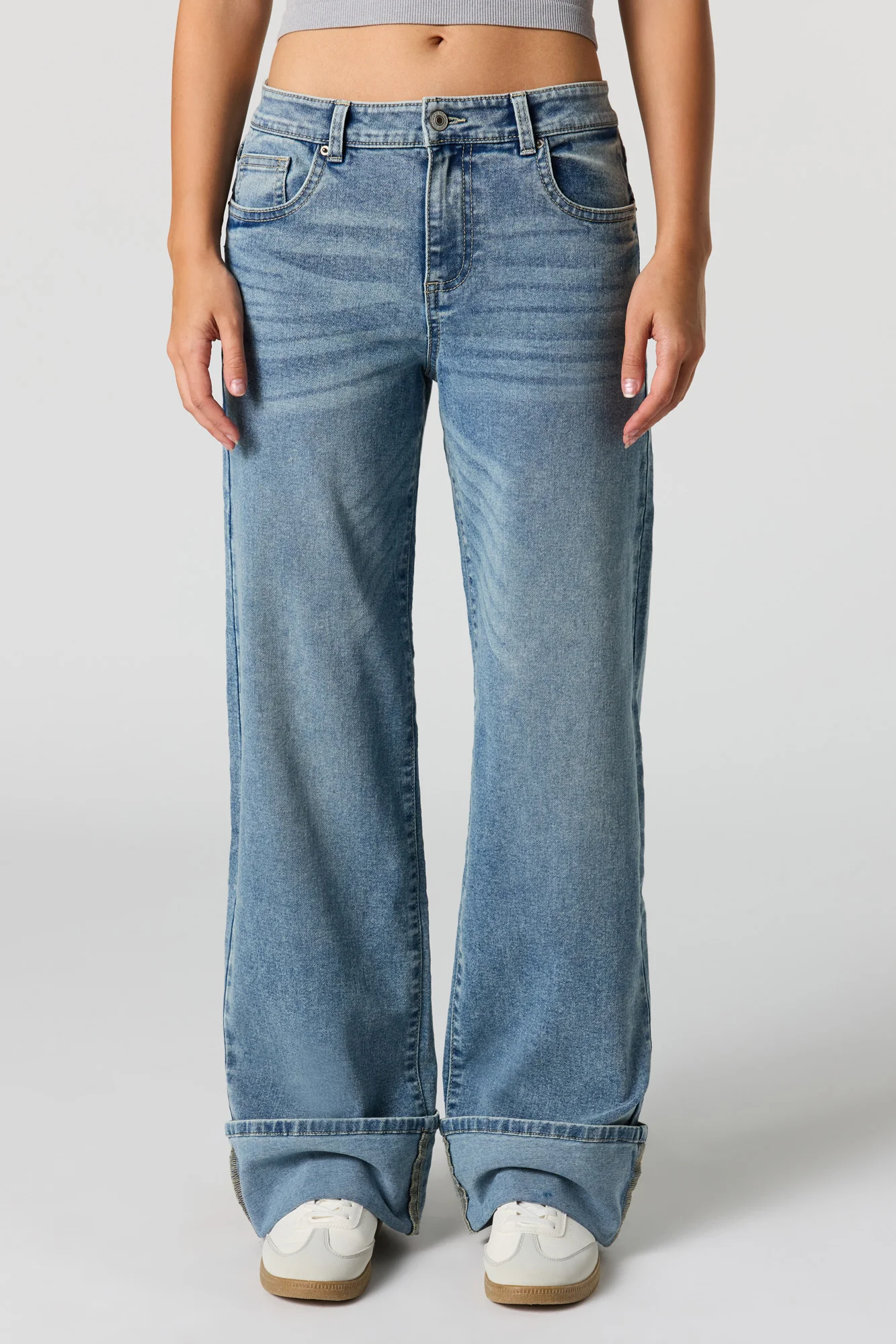 Stretch Low Rise Wide Leg Jean with Cuff - Image 2
