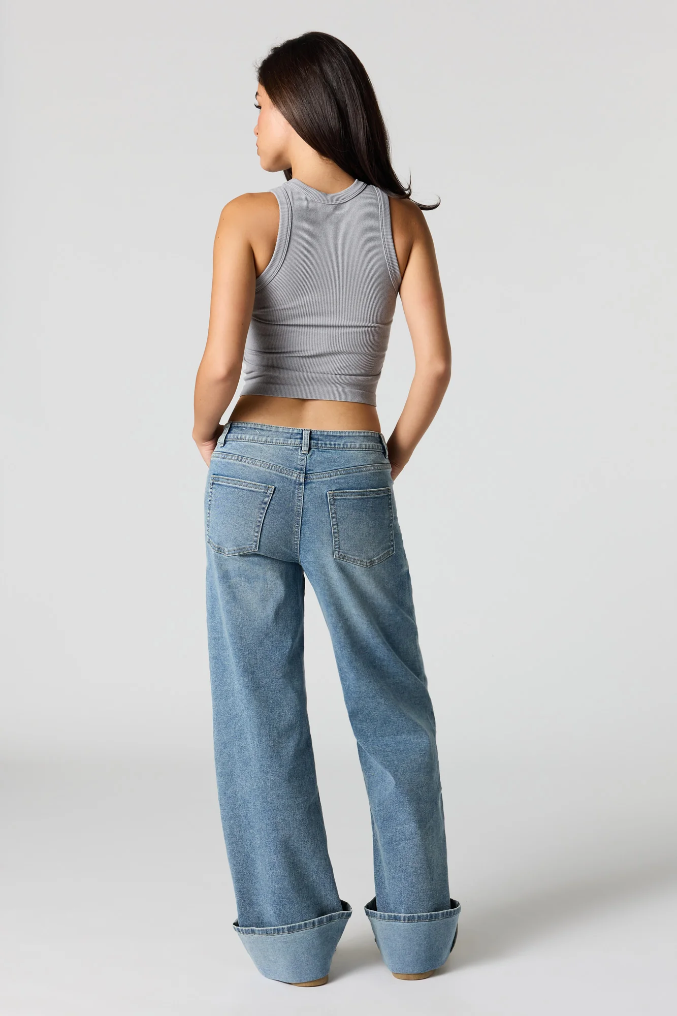 Stretch Low Rise Wide Leg Jean with Cuff - Image 3