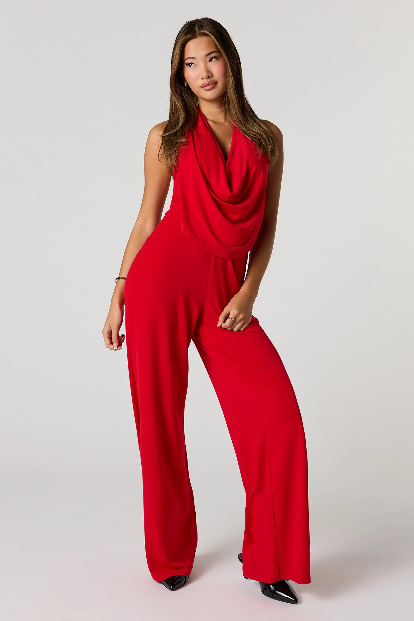 Halter Cowl Neck Wide Leg Jumpsuit