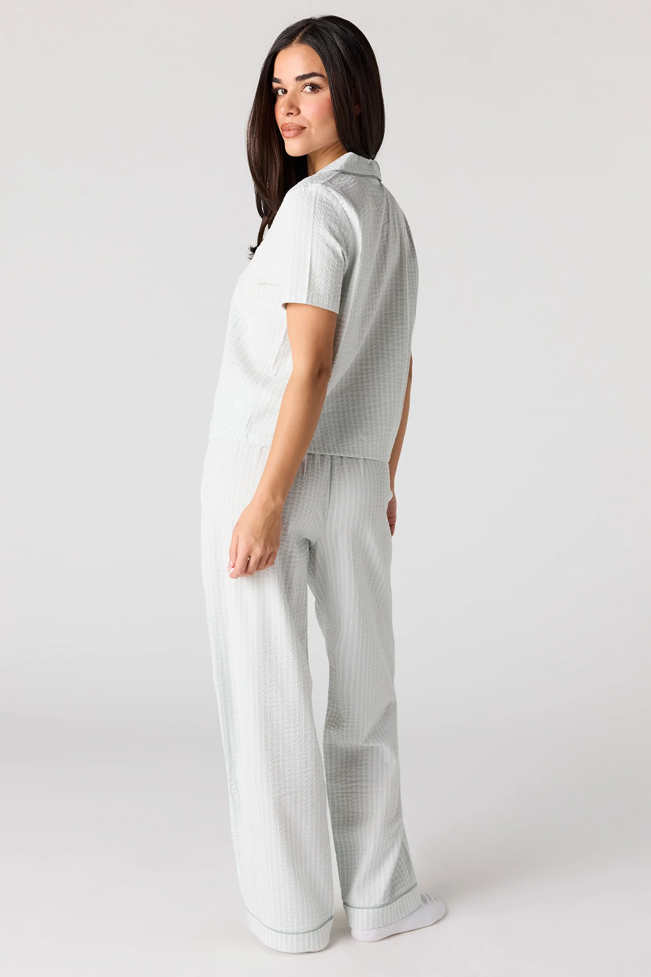 Striped Button-Up Top & Pant Pajama Set - Image 13