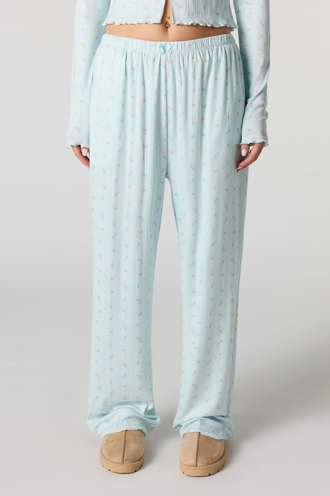 Ribbed Printed Long Sleeve Top & Pant Pajama Set - Image 3