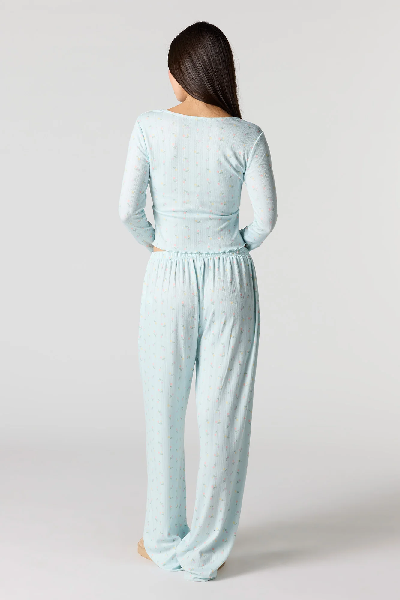 Ribbed Printed Long Sleeve Top & Pant Pajama Set - Image 4